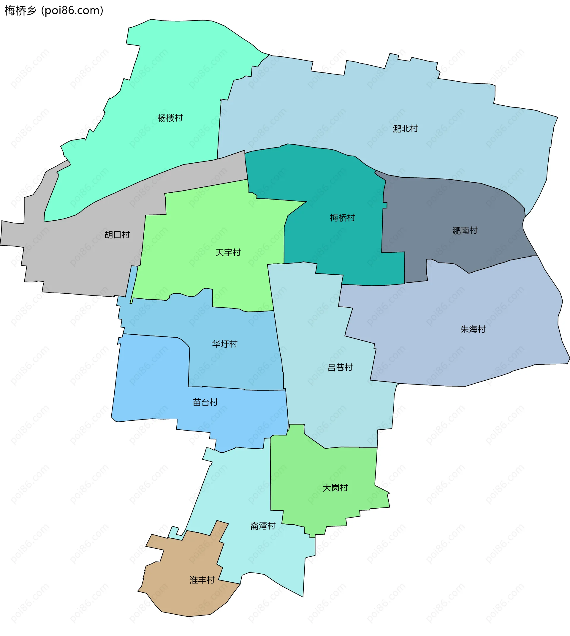 梅桥乡边界地图(五级行政区划)