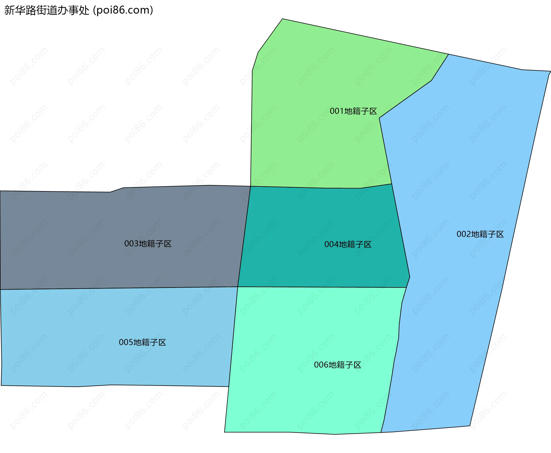 新华路街道办事处边界地图(五级行政区划)