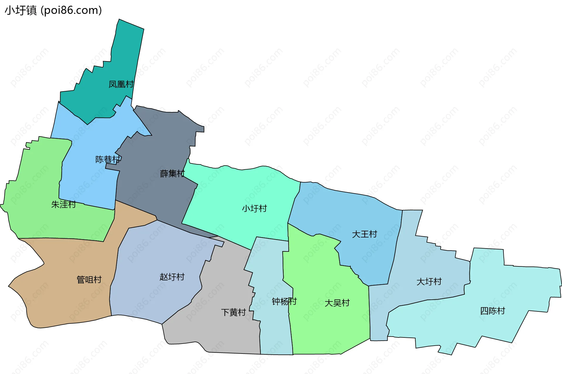 小圩镇边界地图(五级行政区划)