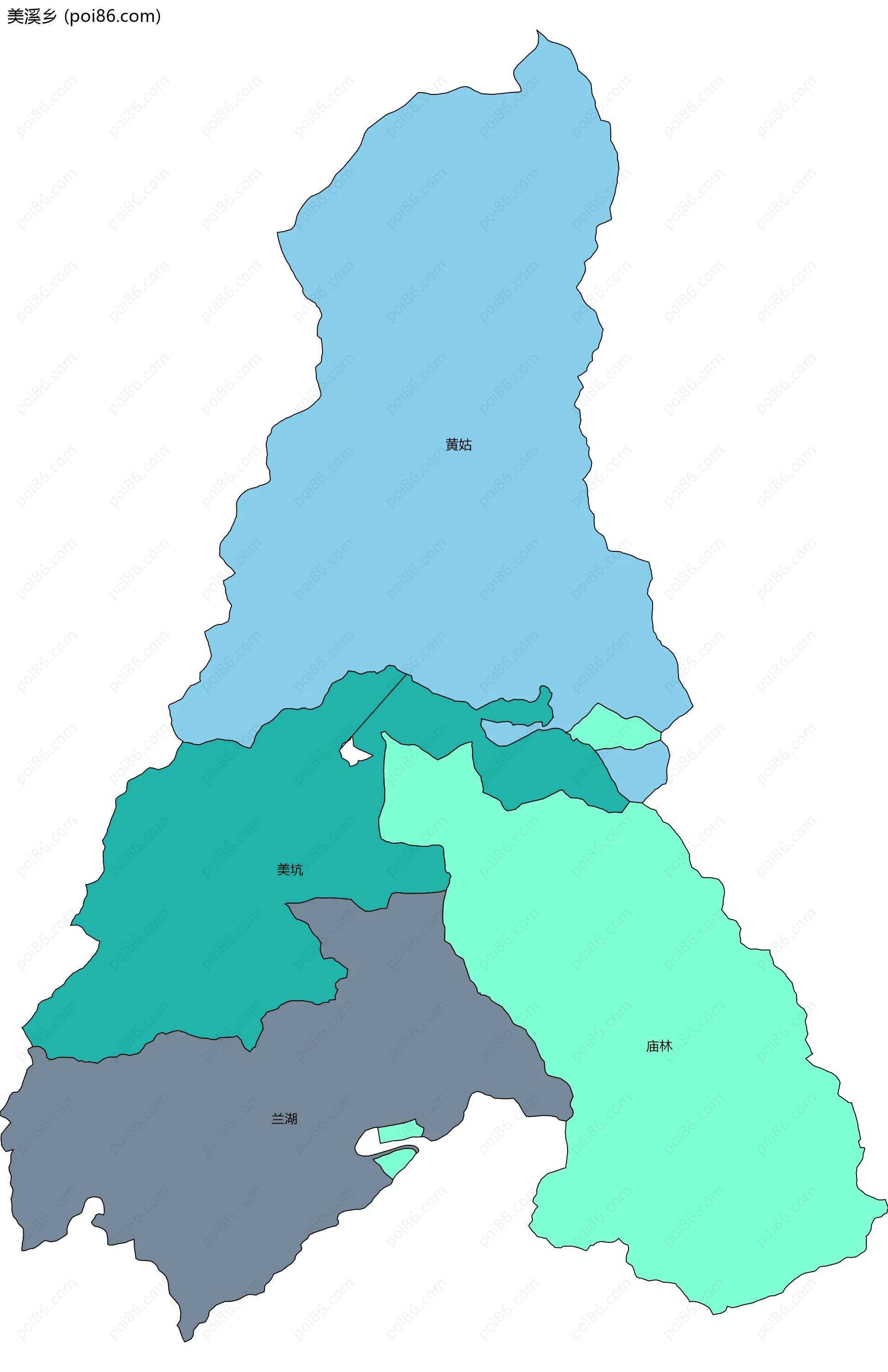 美溪乡边界地图(五级行政区划)