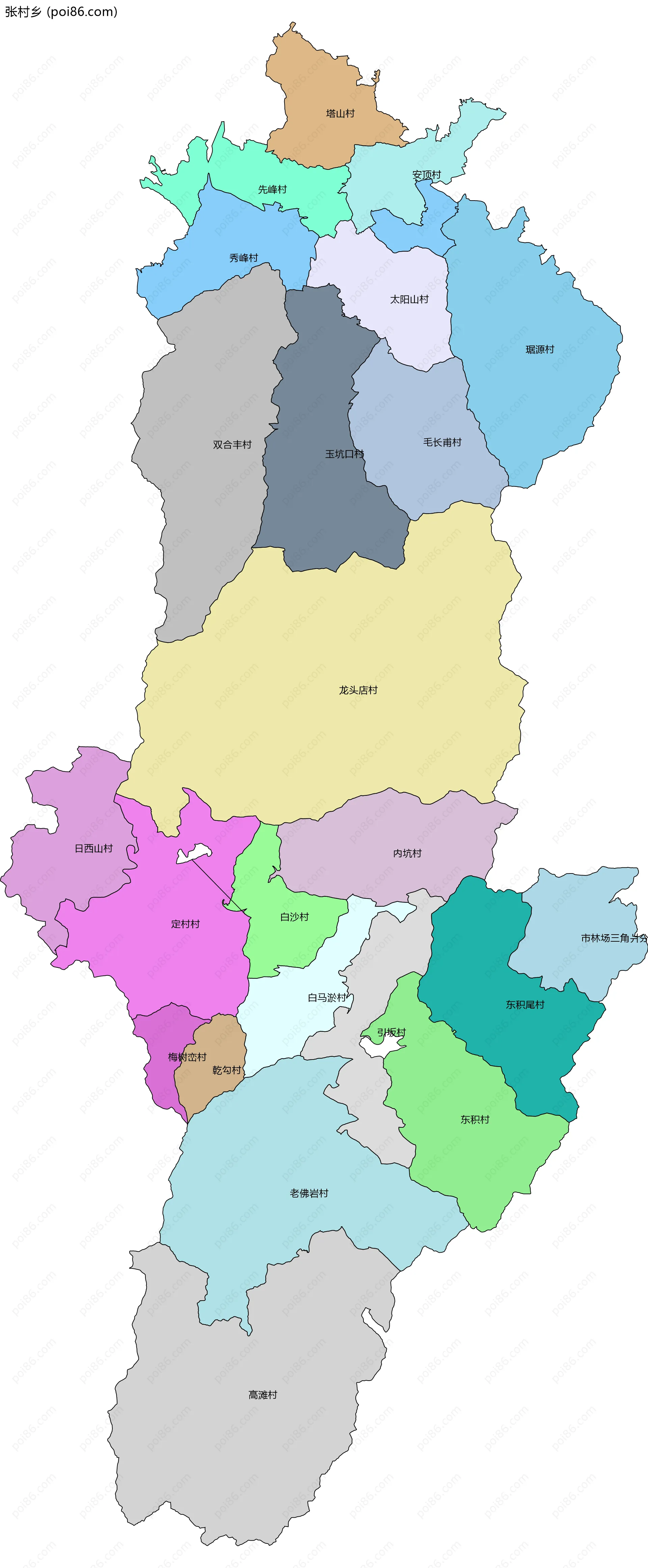 张村乡边界地图(五级行政区划)