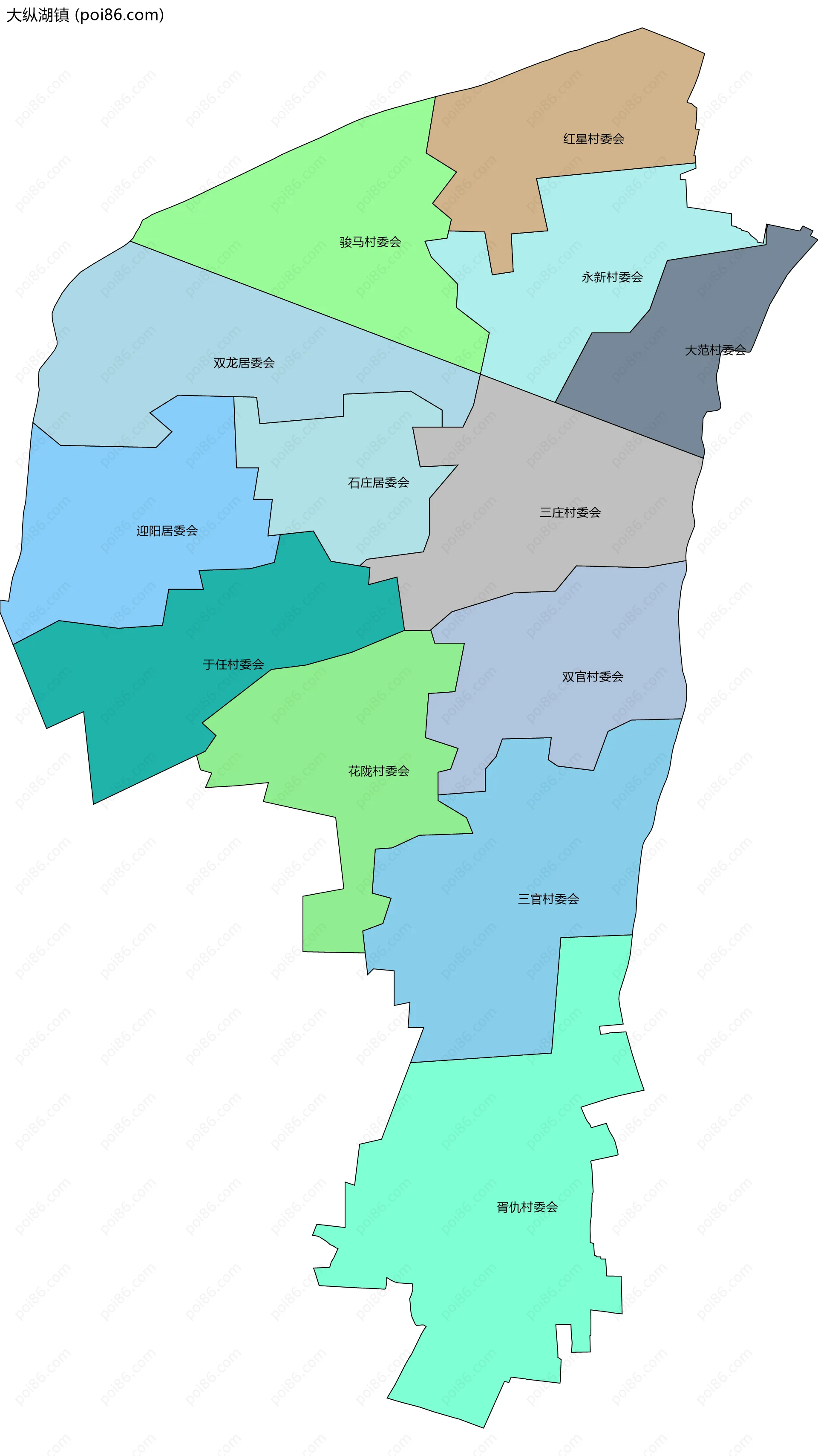 大纵湖镇边界地图(五级行政区划)