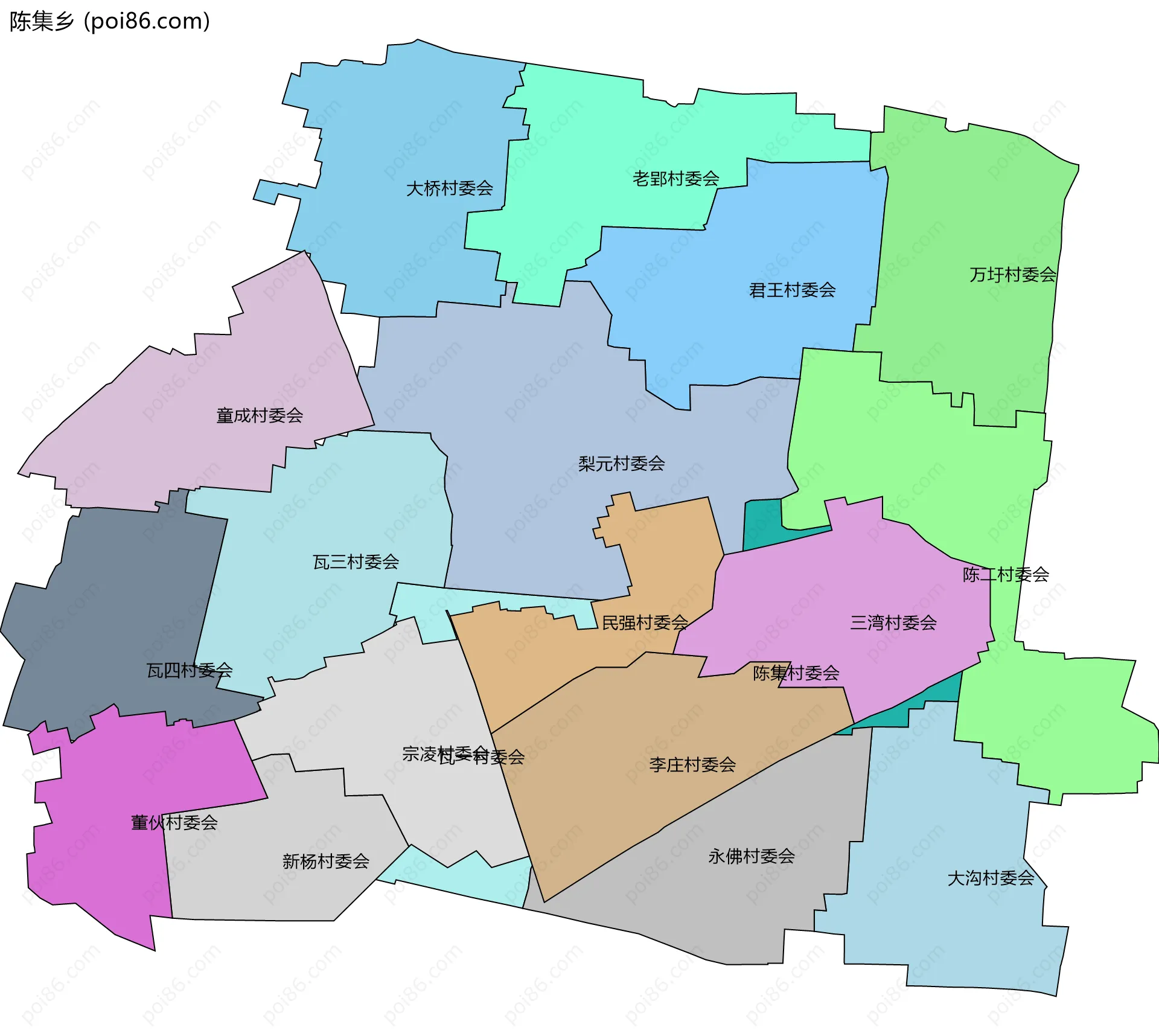 陈集乡边界地图(五级行政区划)