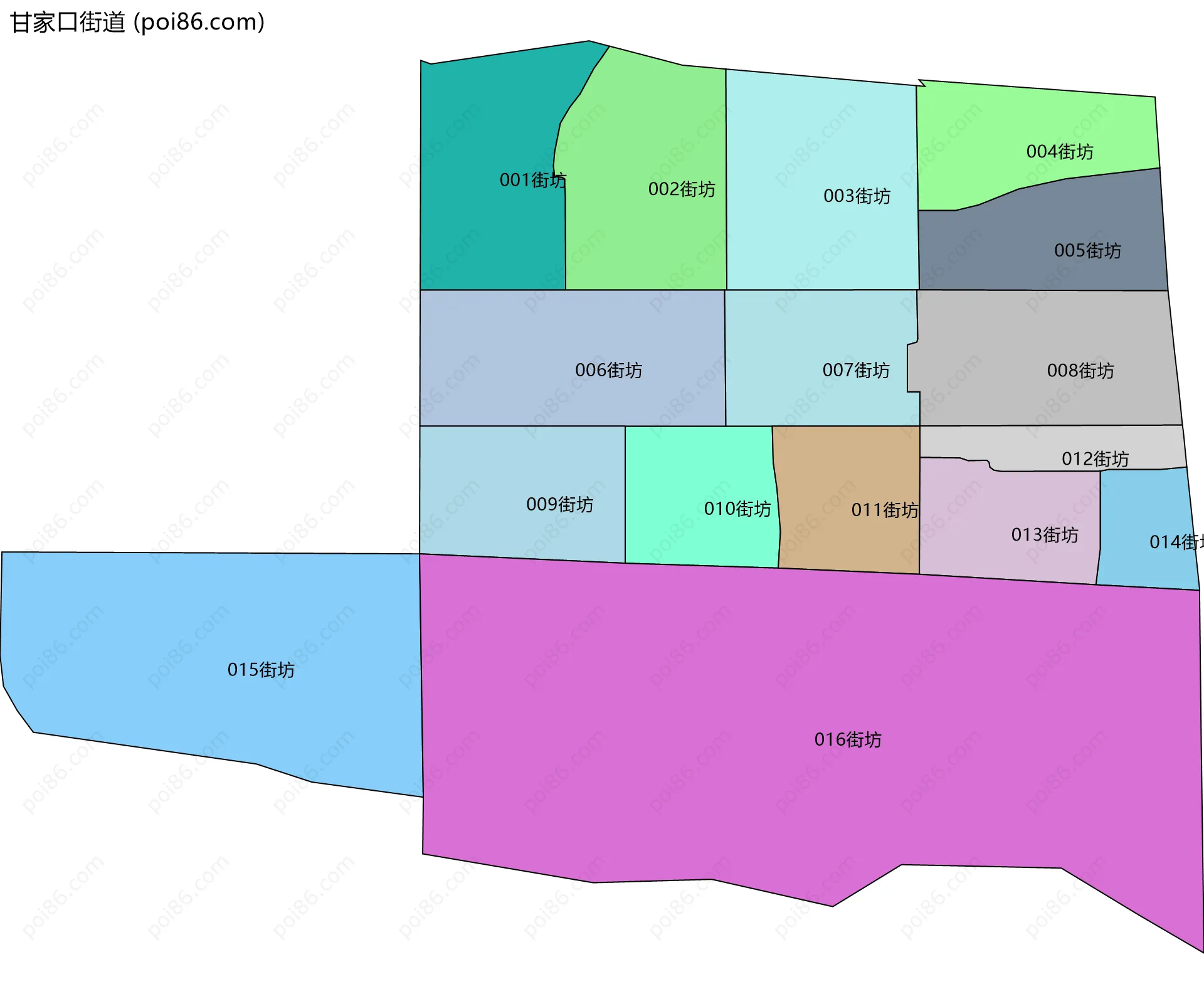 甘家口街道边界地图(五级行政区划)