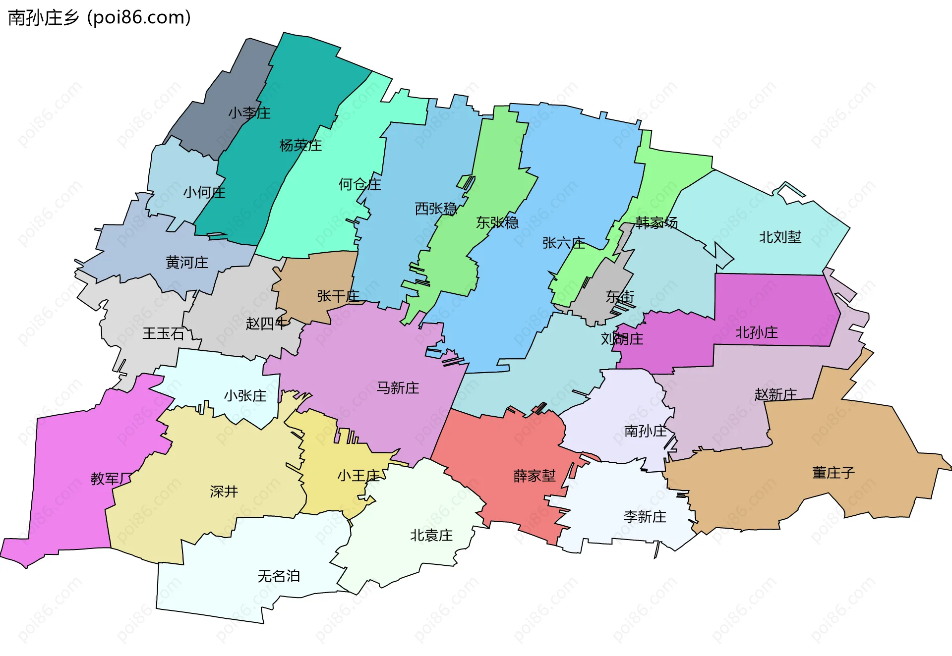 南孙庄乡边界地图(五级行政区划)