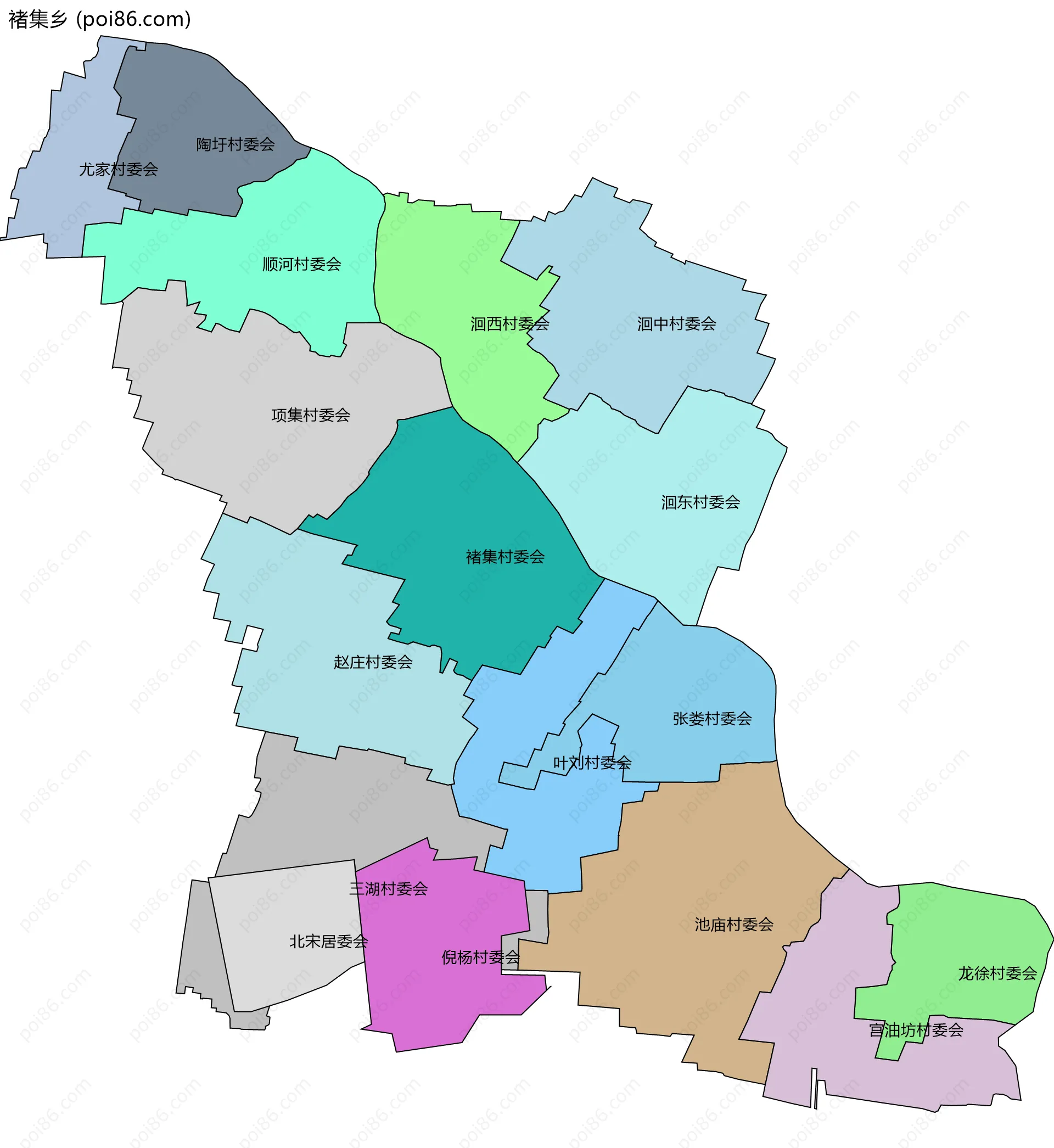 褚集乡边界地图(五级行政区划)