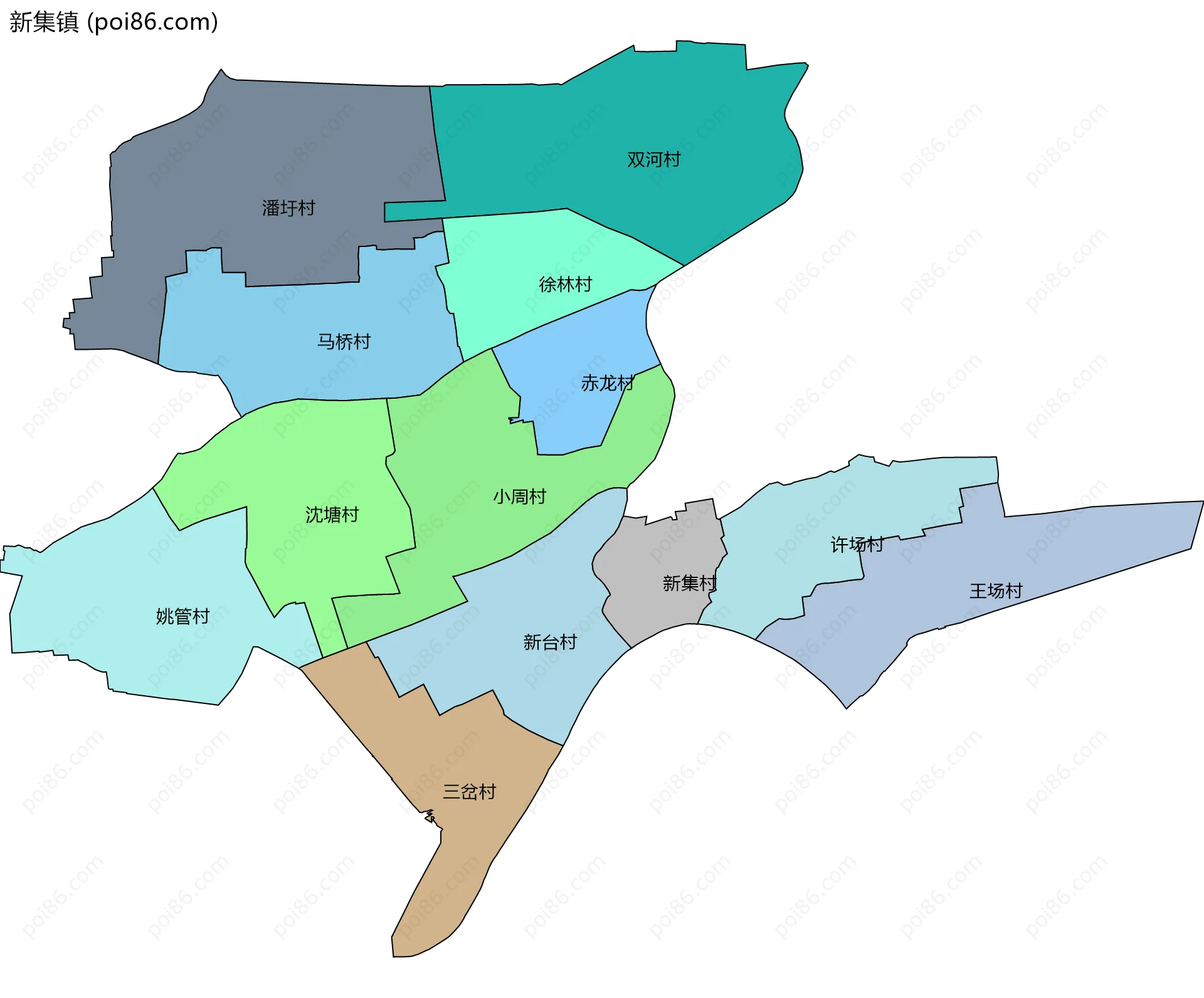 新集镇边界地图(五级行政区划)