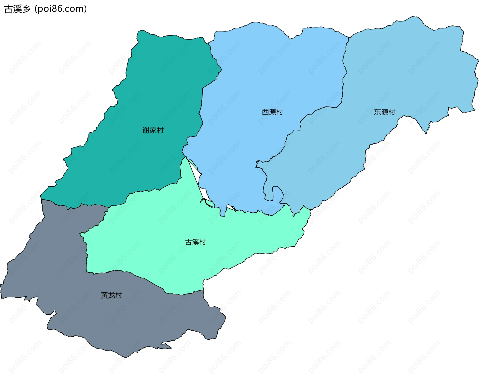 古溪乡边界地图(五级行政区划)