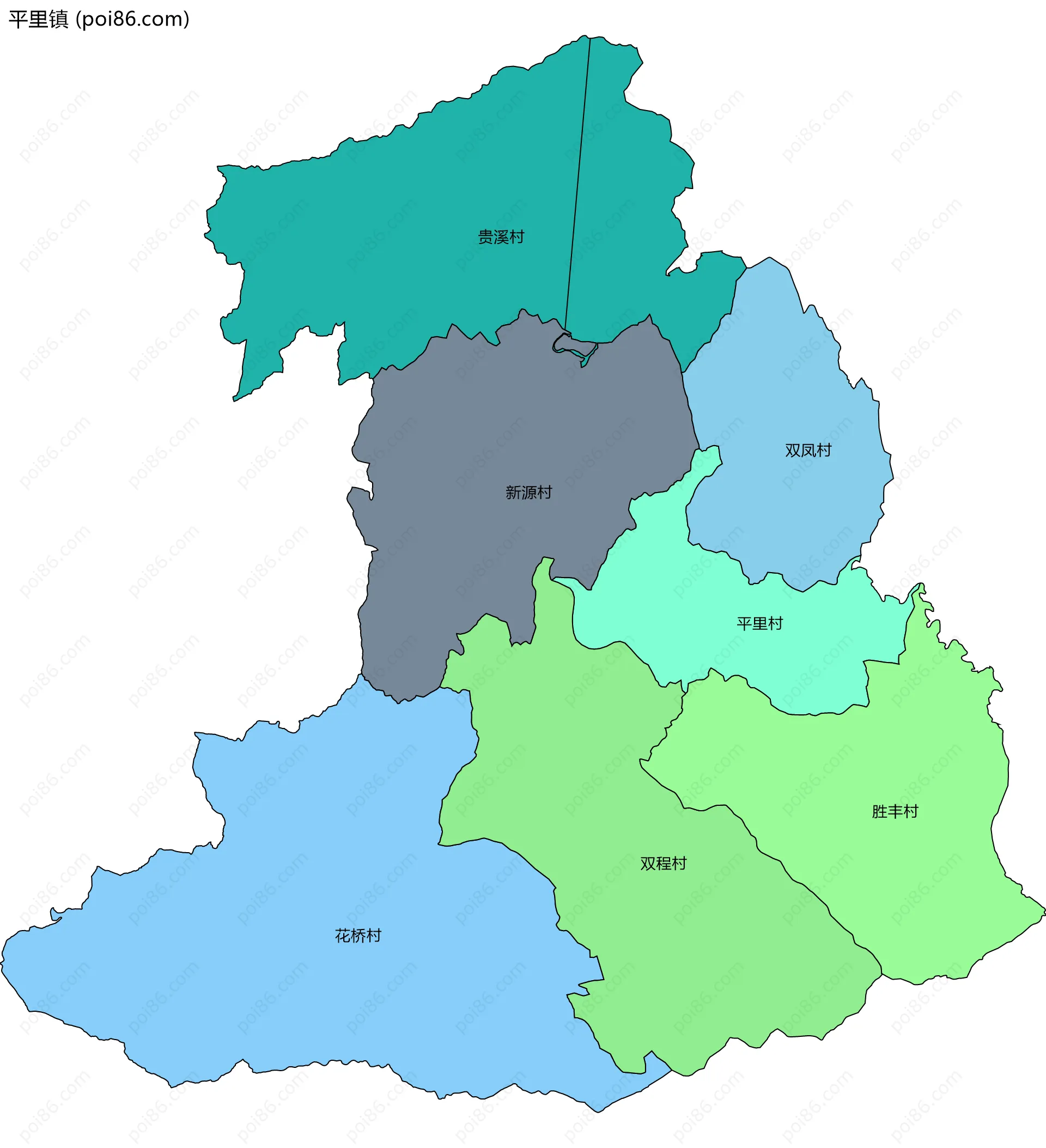 平里镇边界地图(五级行政区划)