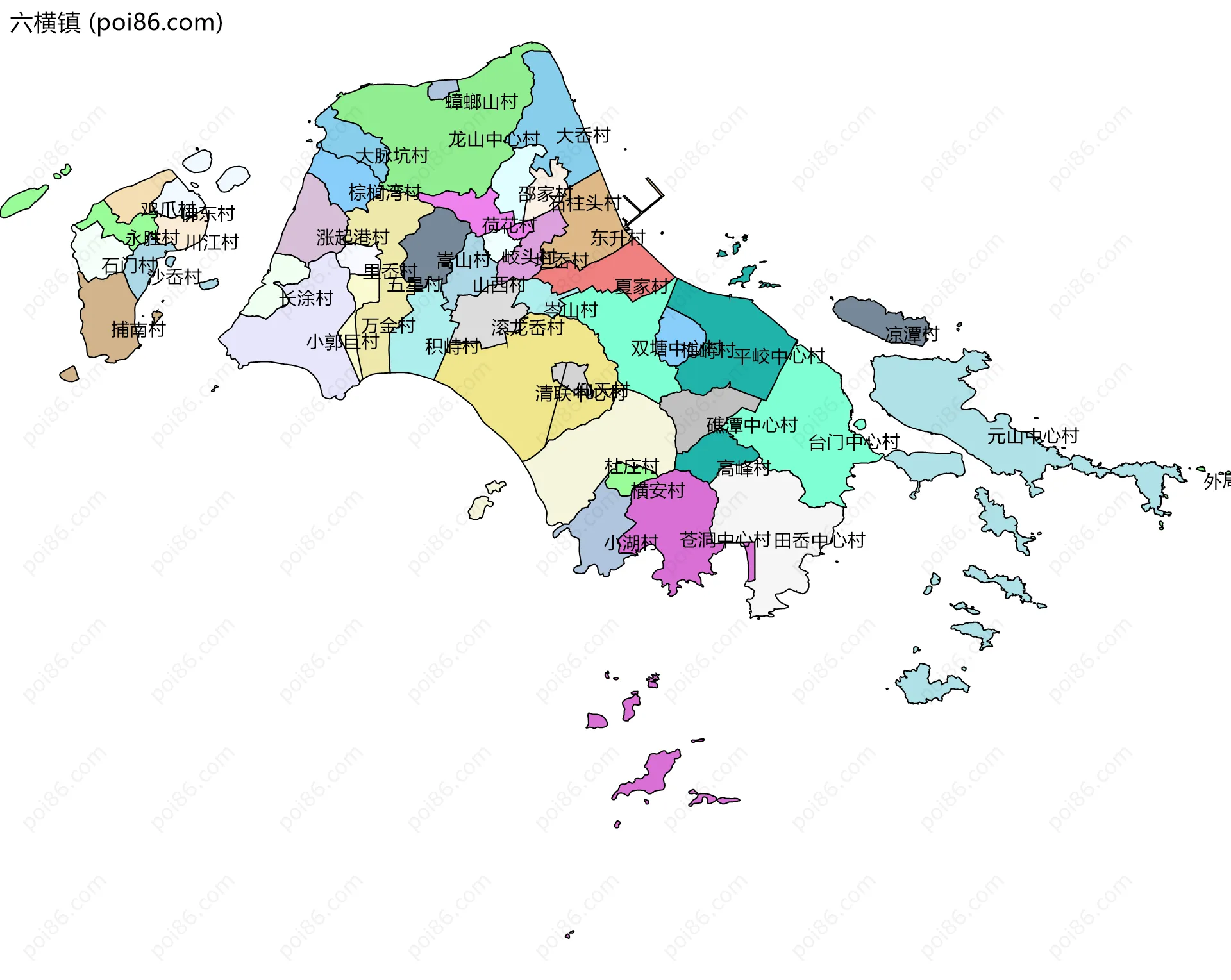 六横镇边界地图(五级行政区划)