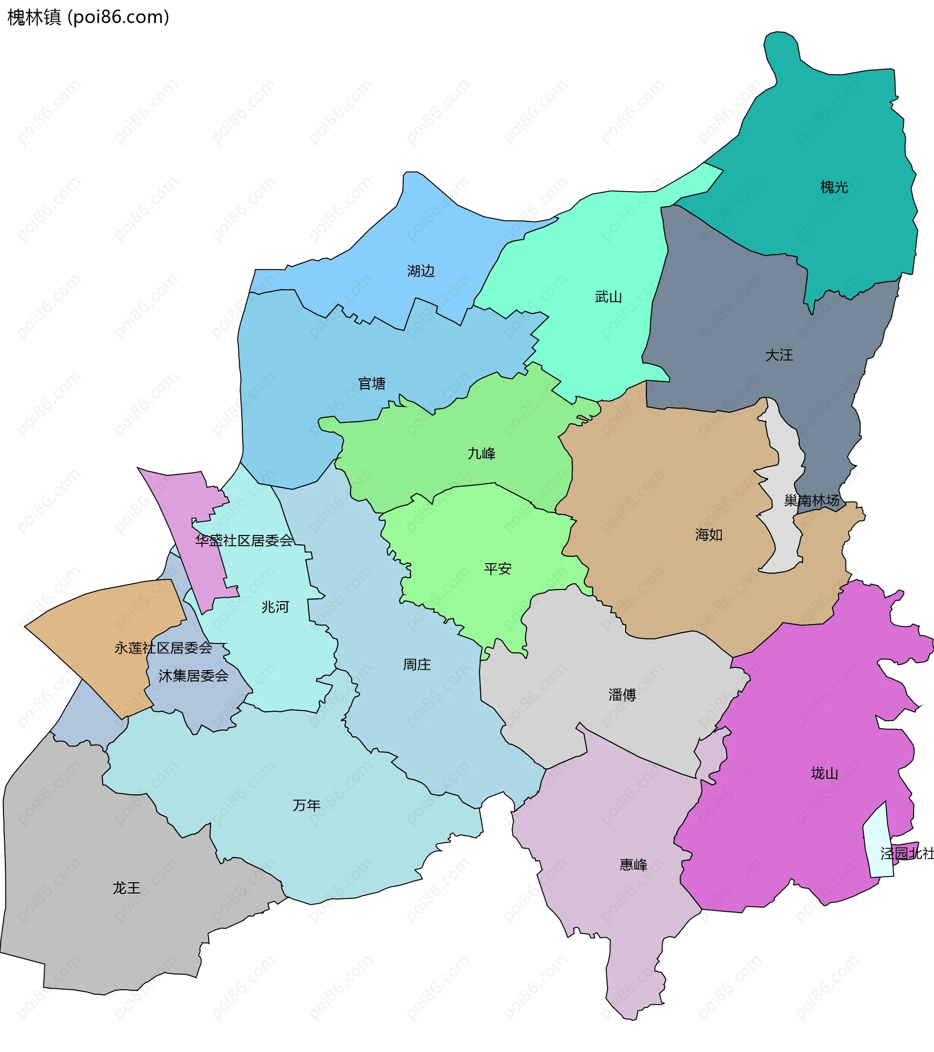 槐林镇边界地图(五级行政区划)