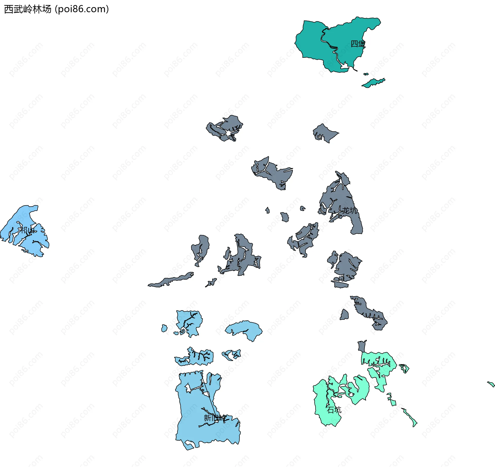 西武岭林场边界地图(五级行政区划)
