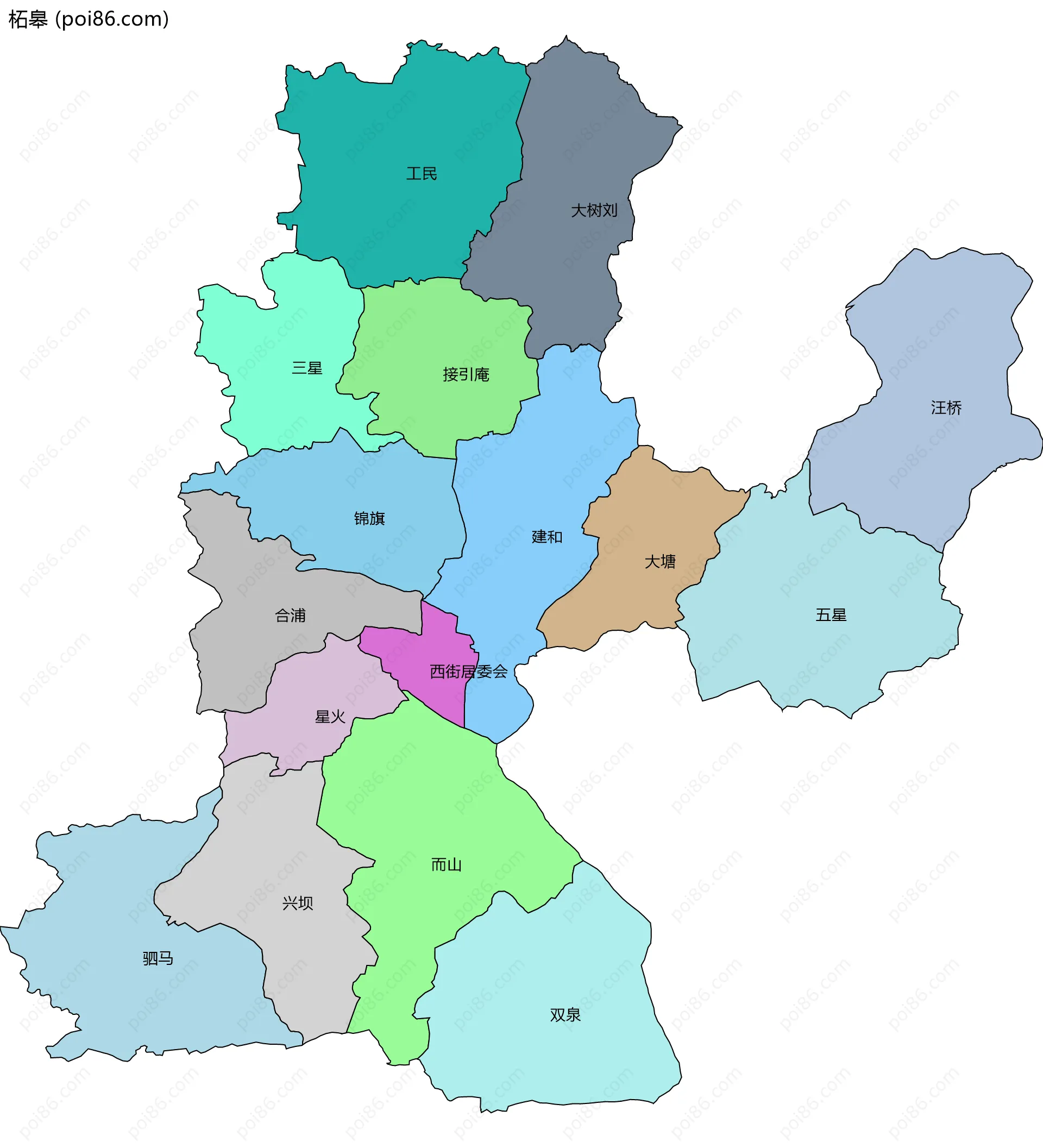 柘皋边界地图(五级行政区划)