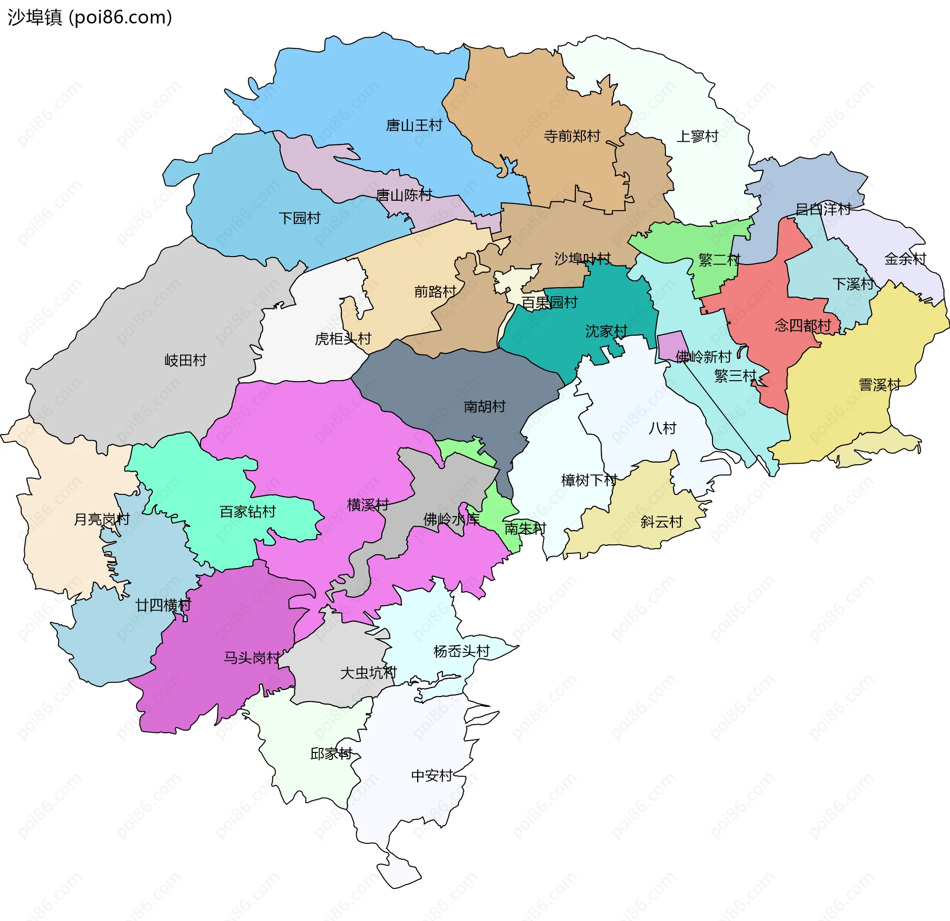 沙埠镇边界地图(五级行政区划)