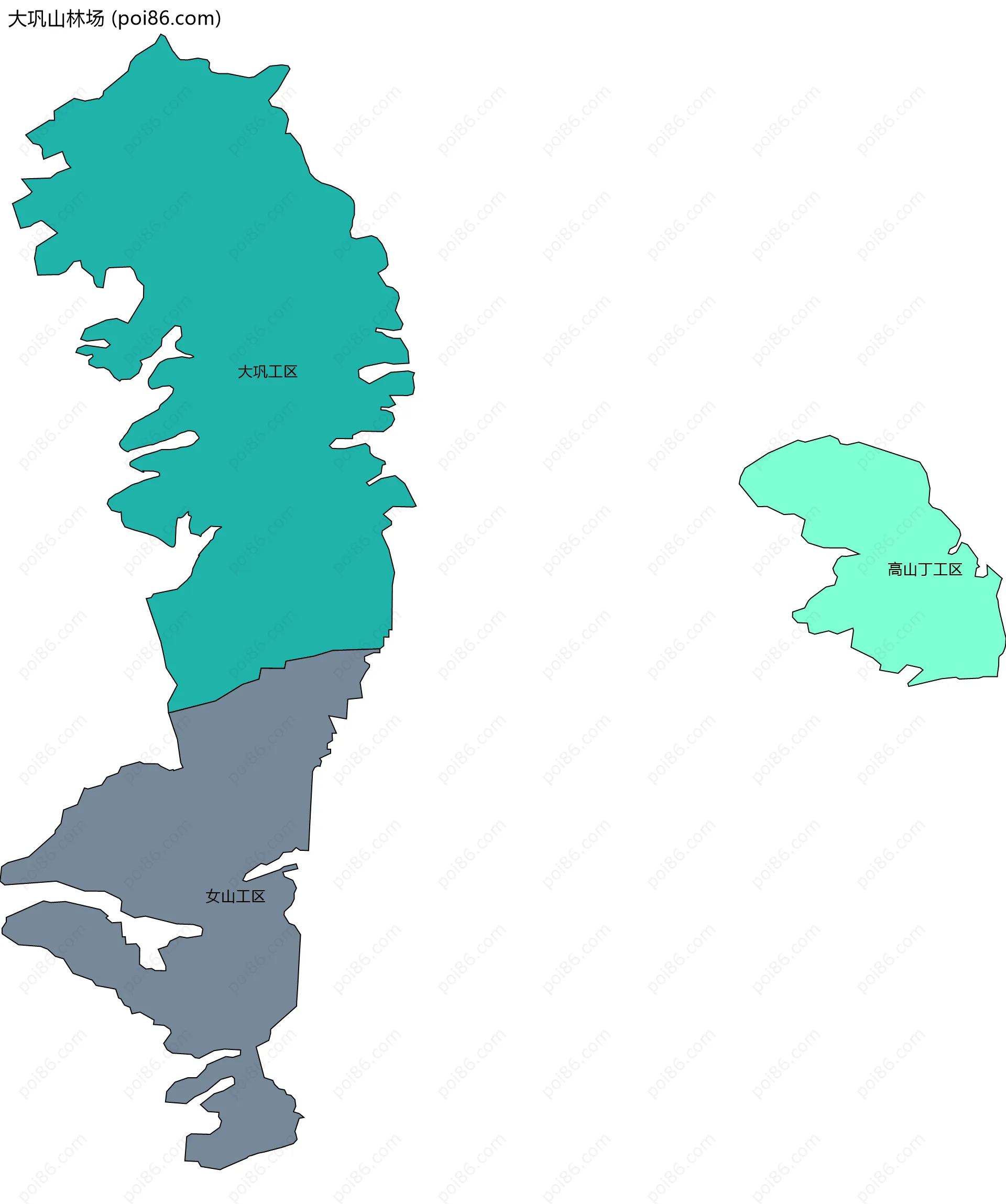 大巩山林场边界地图(五级行政区划)