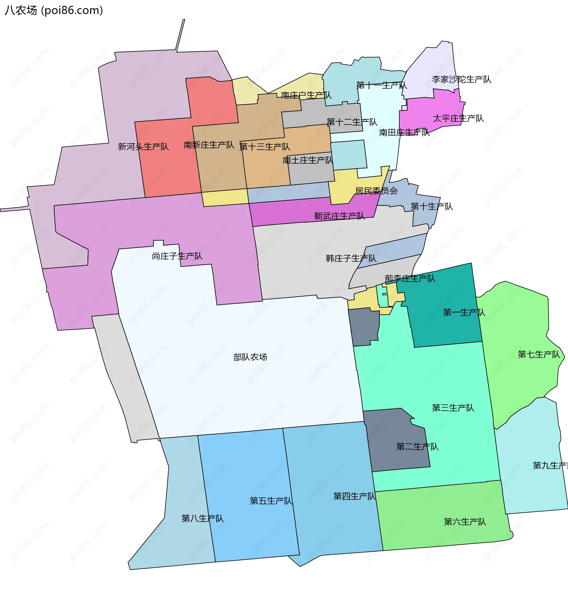 八农场边界地图(五级行政区划)