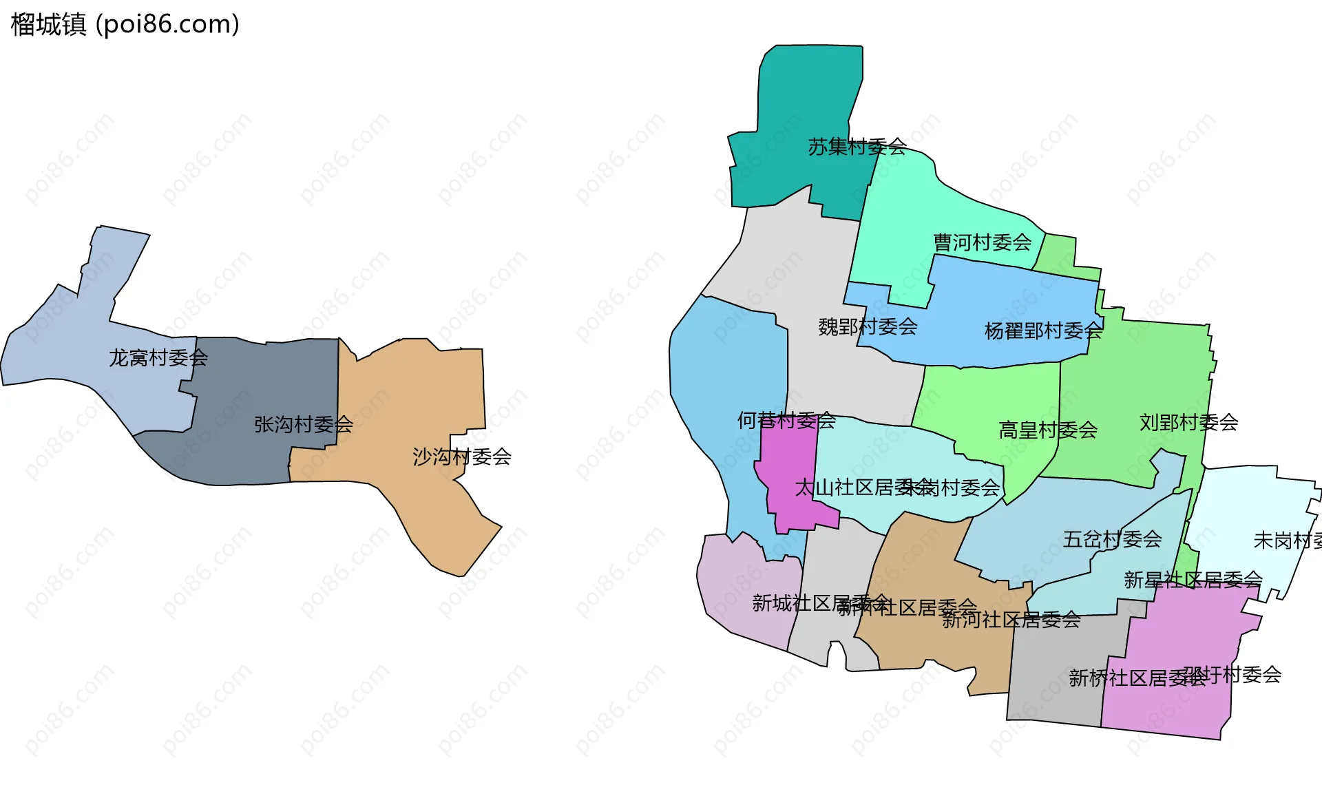 榴城镇边界地图(五级行政区划)