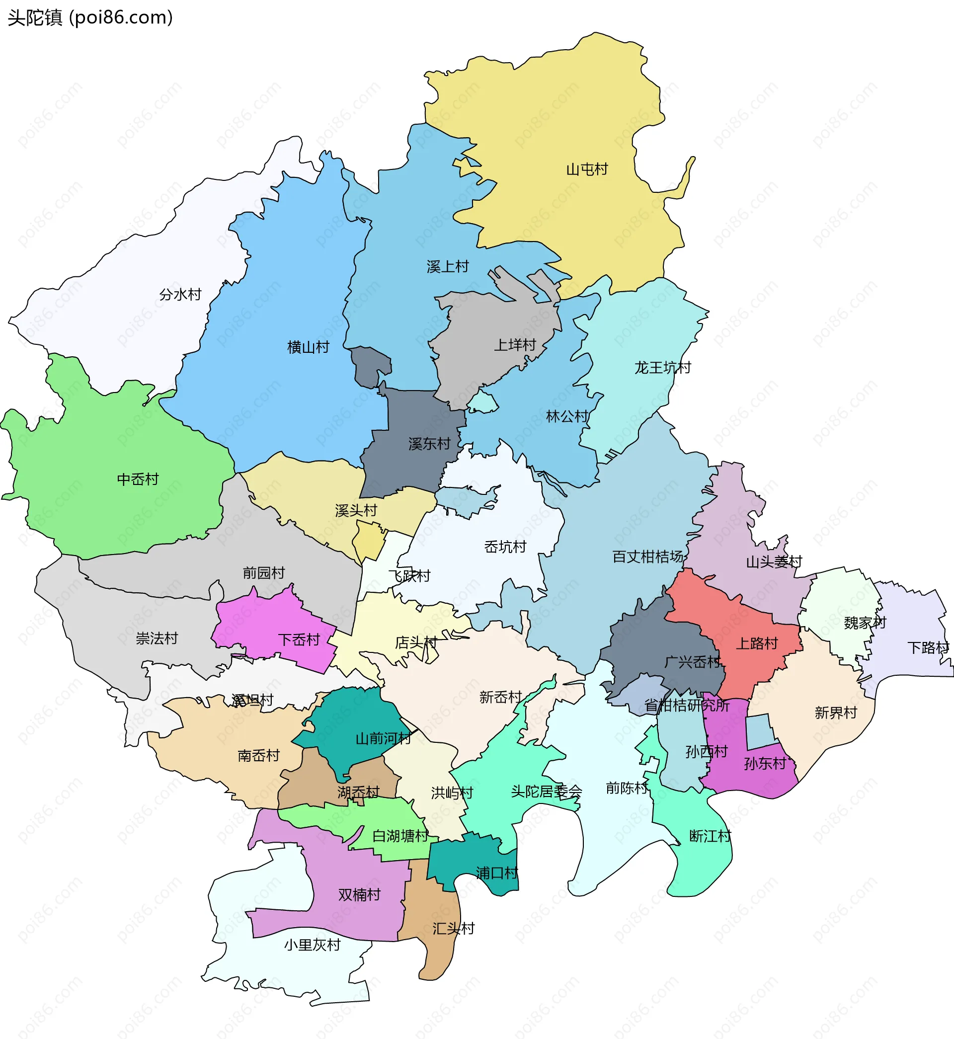 头陀镇边界地图(五级行政区划)