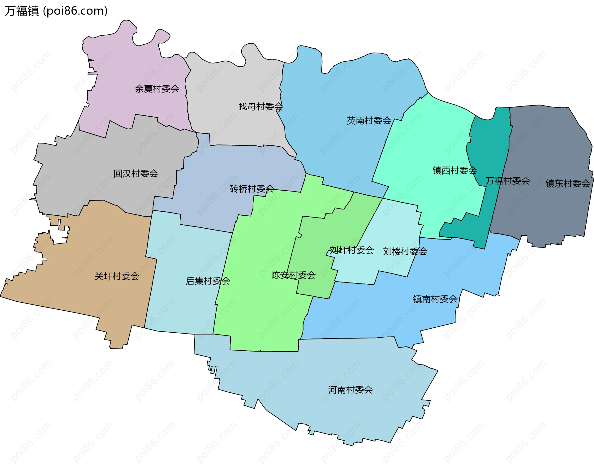 万福镇边界地图(五级行政区划)