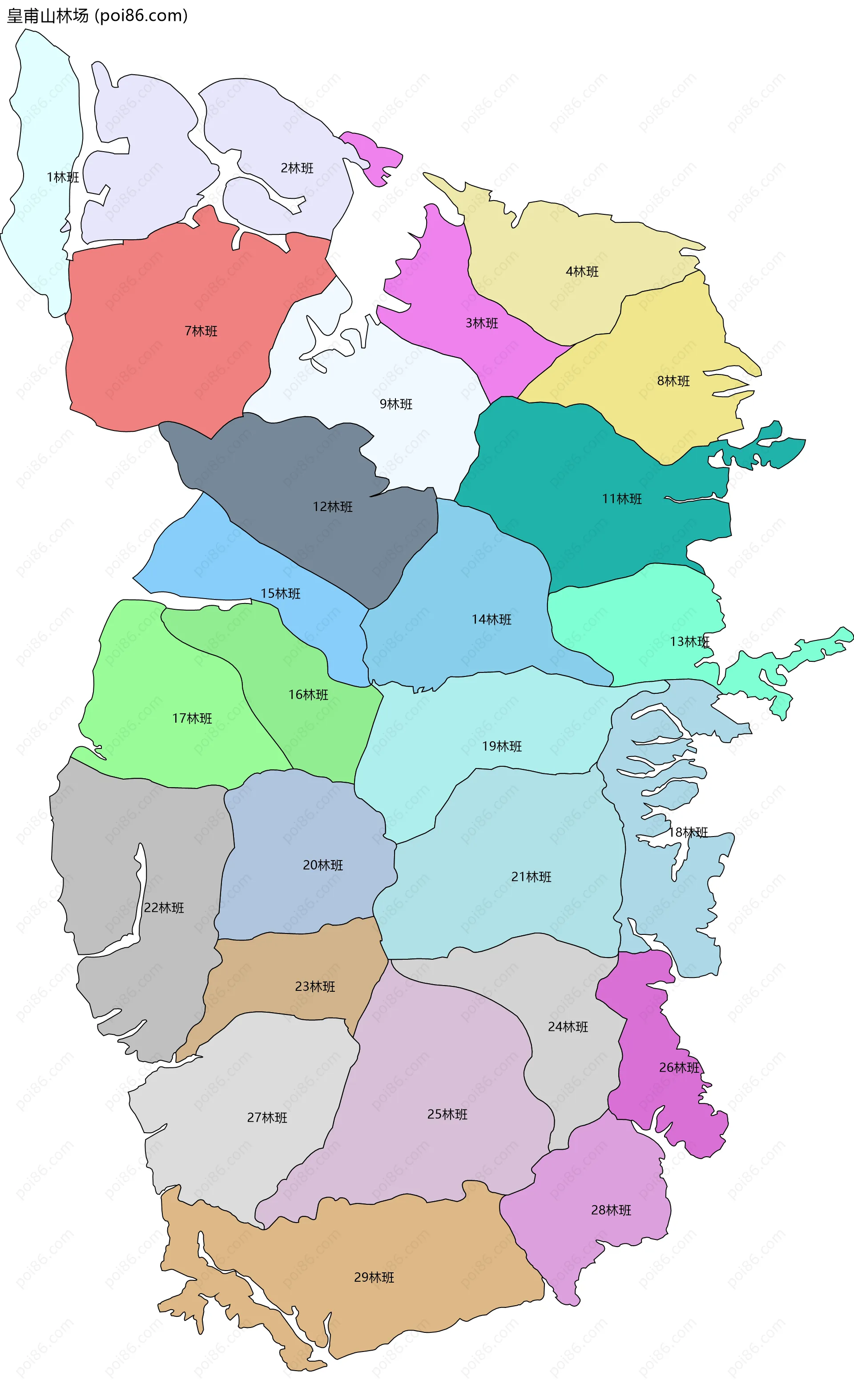 皇甫山林场边界地图(五级行政区划)