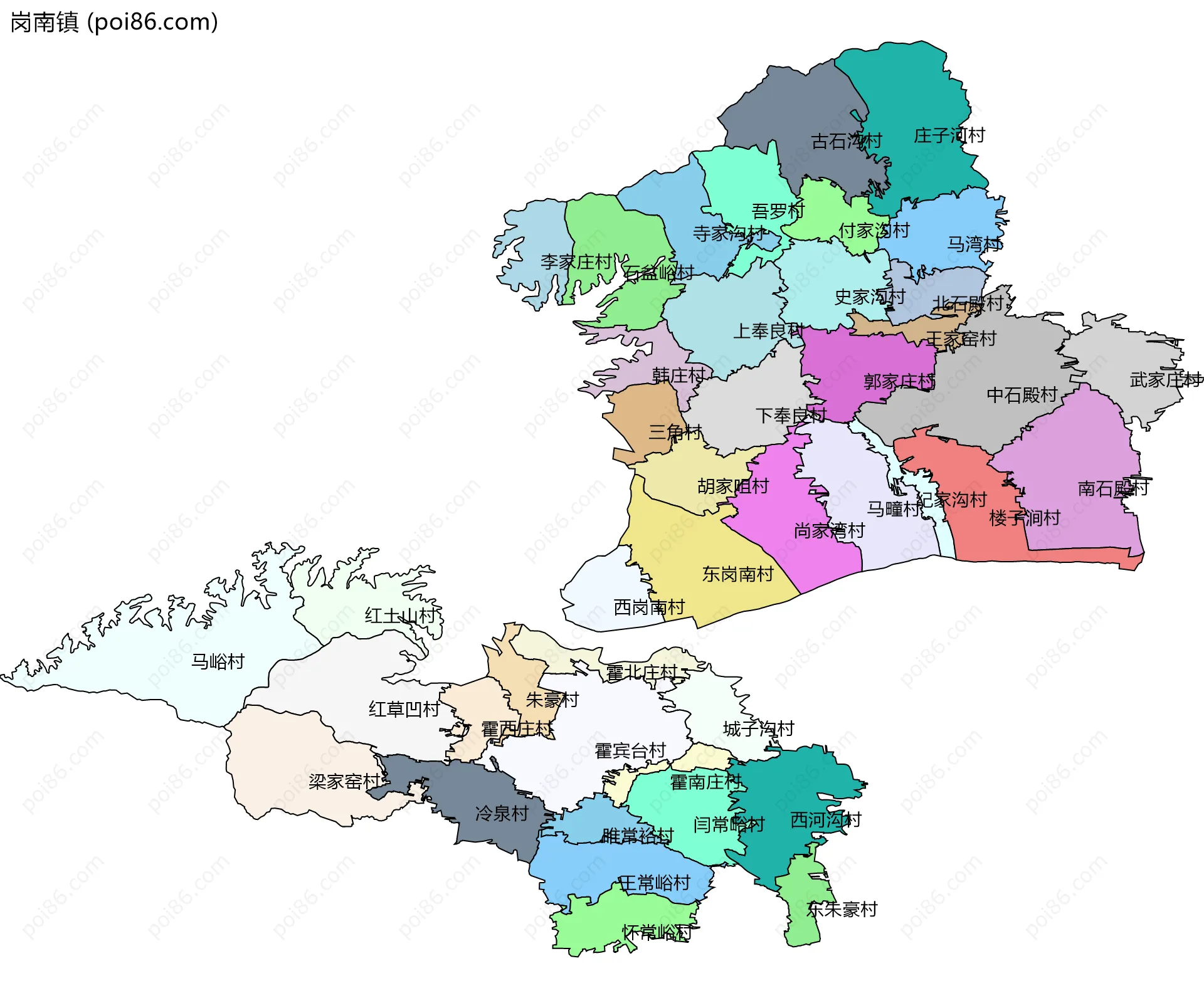 岗南镇边界地图(五级行政区划)