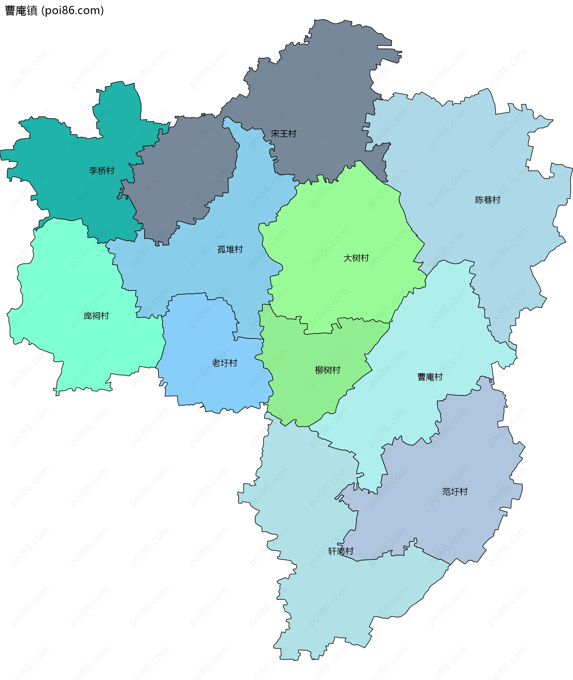 曹庵镇边界地图(五级行政区划)