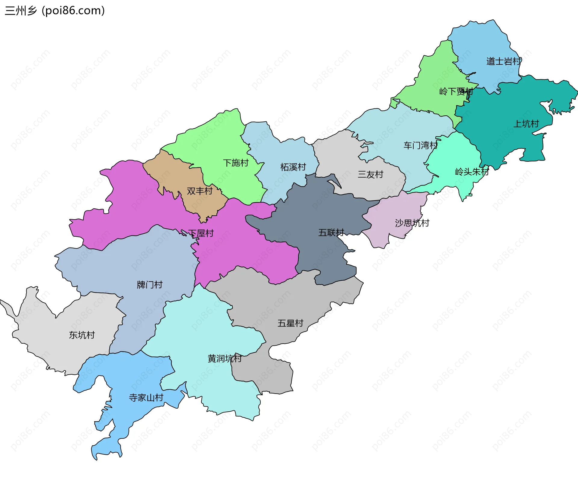 三州乡边界地图(五级行政区划)