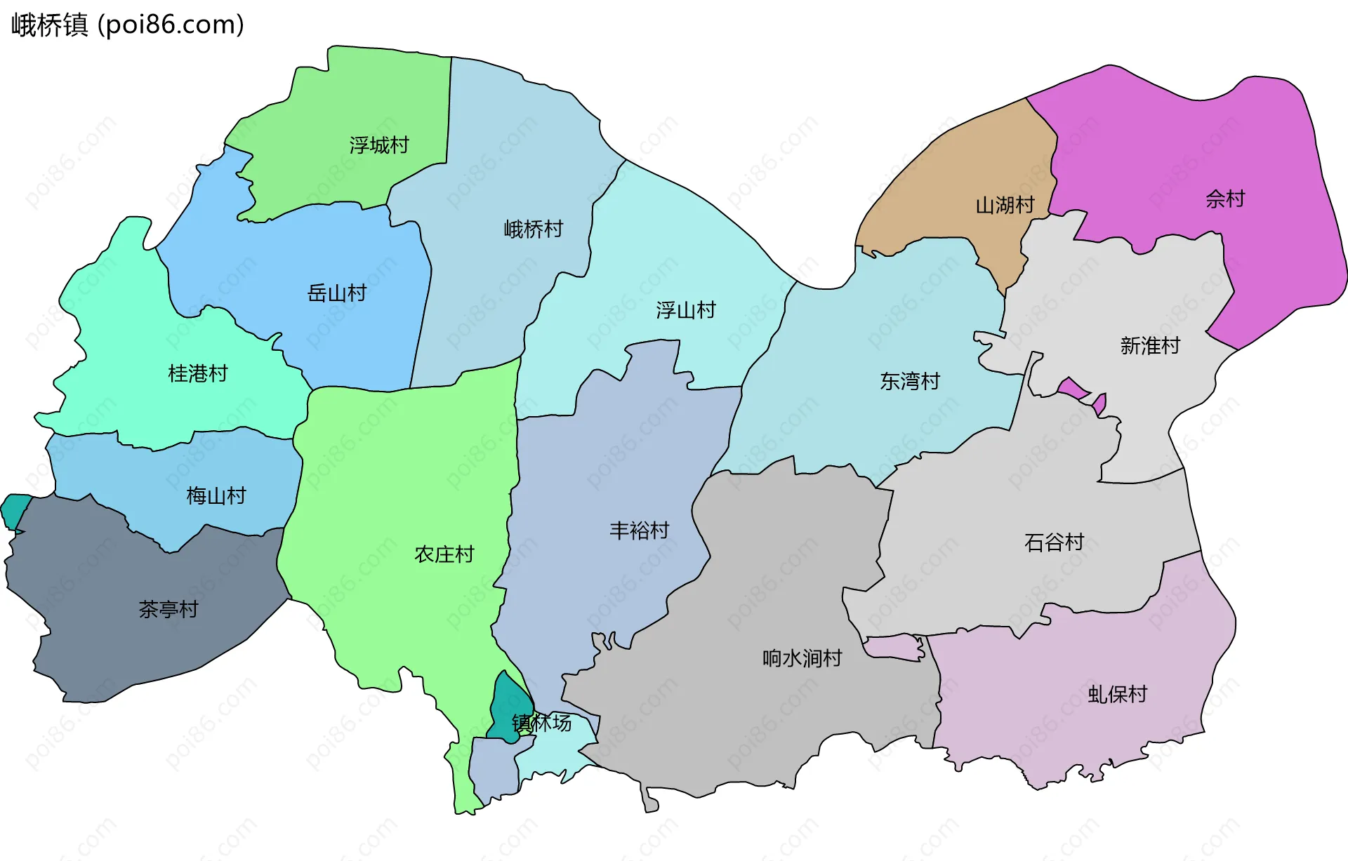峨桥镇边界地图(五级行政区划)