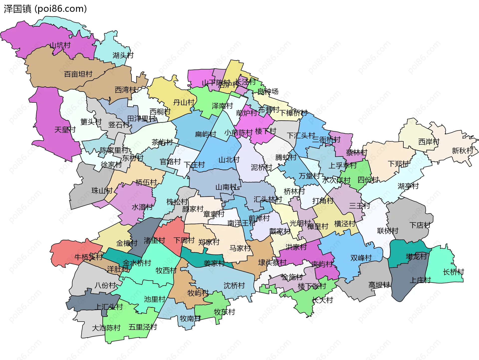 泽国镇边界地图(五级行政区划)