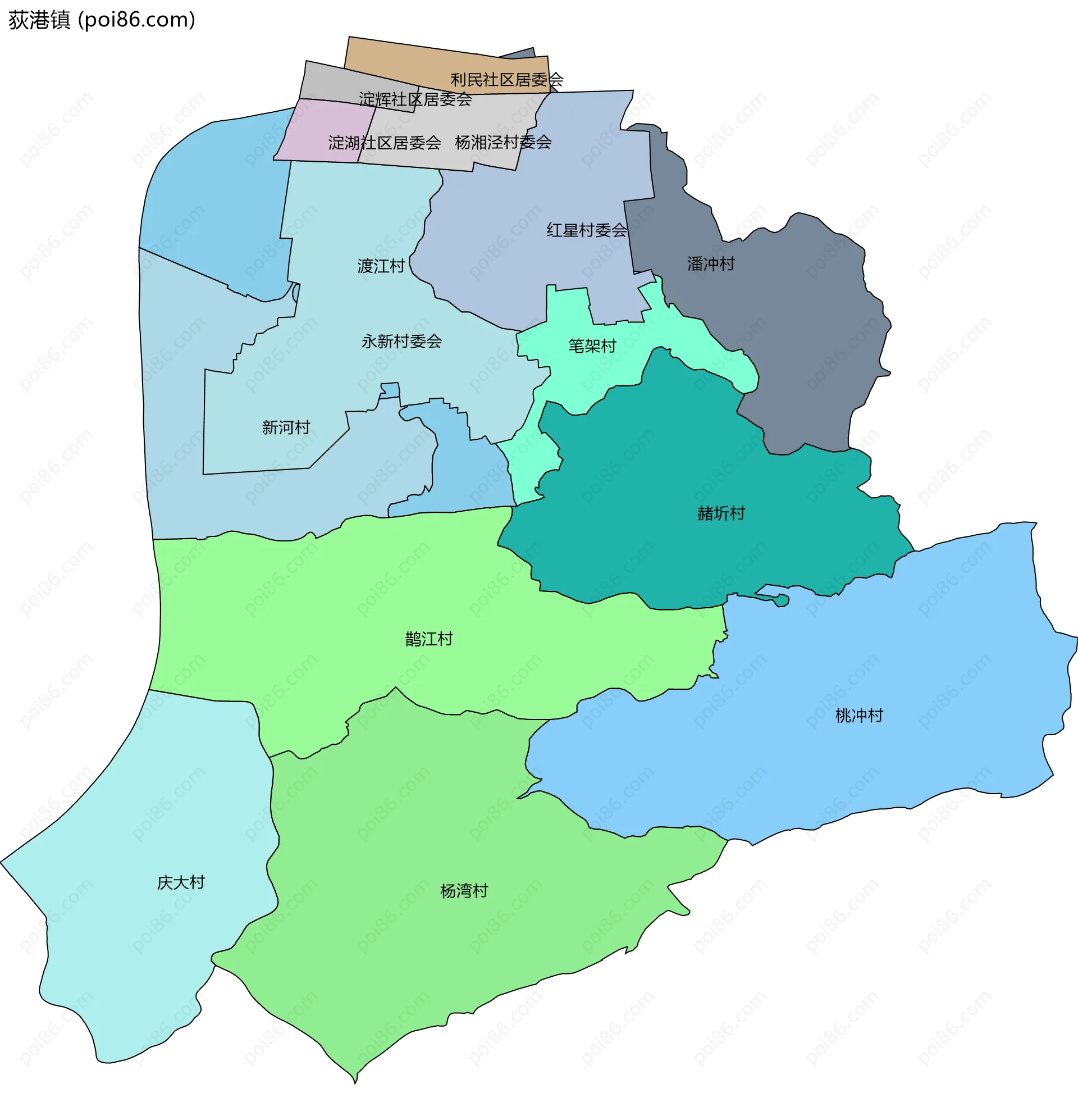 荻港镇边界地图(五级行政区划)