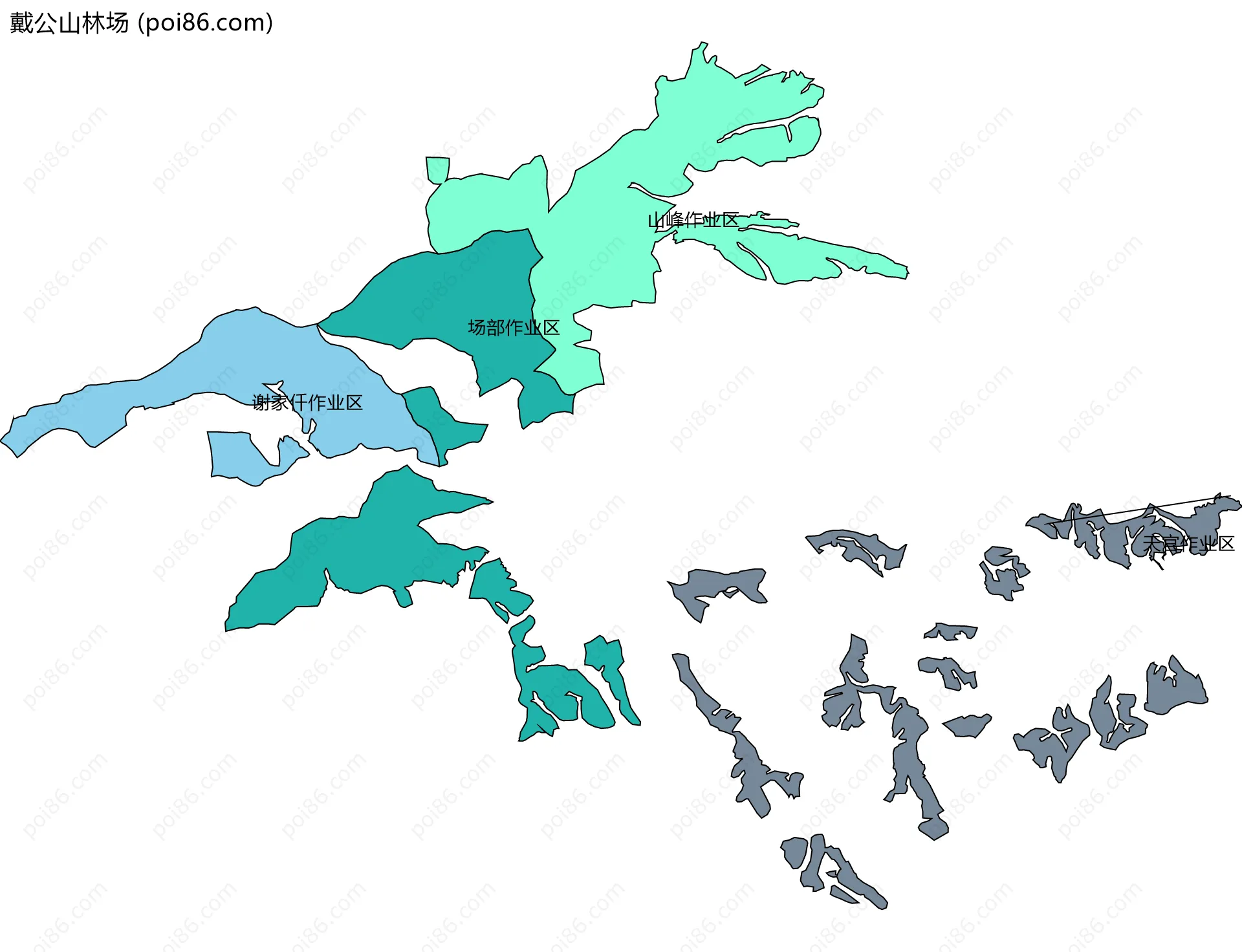 戴公山林场边界地图(五级行政区划)