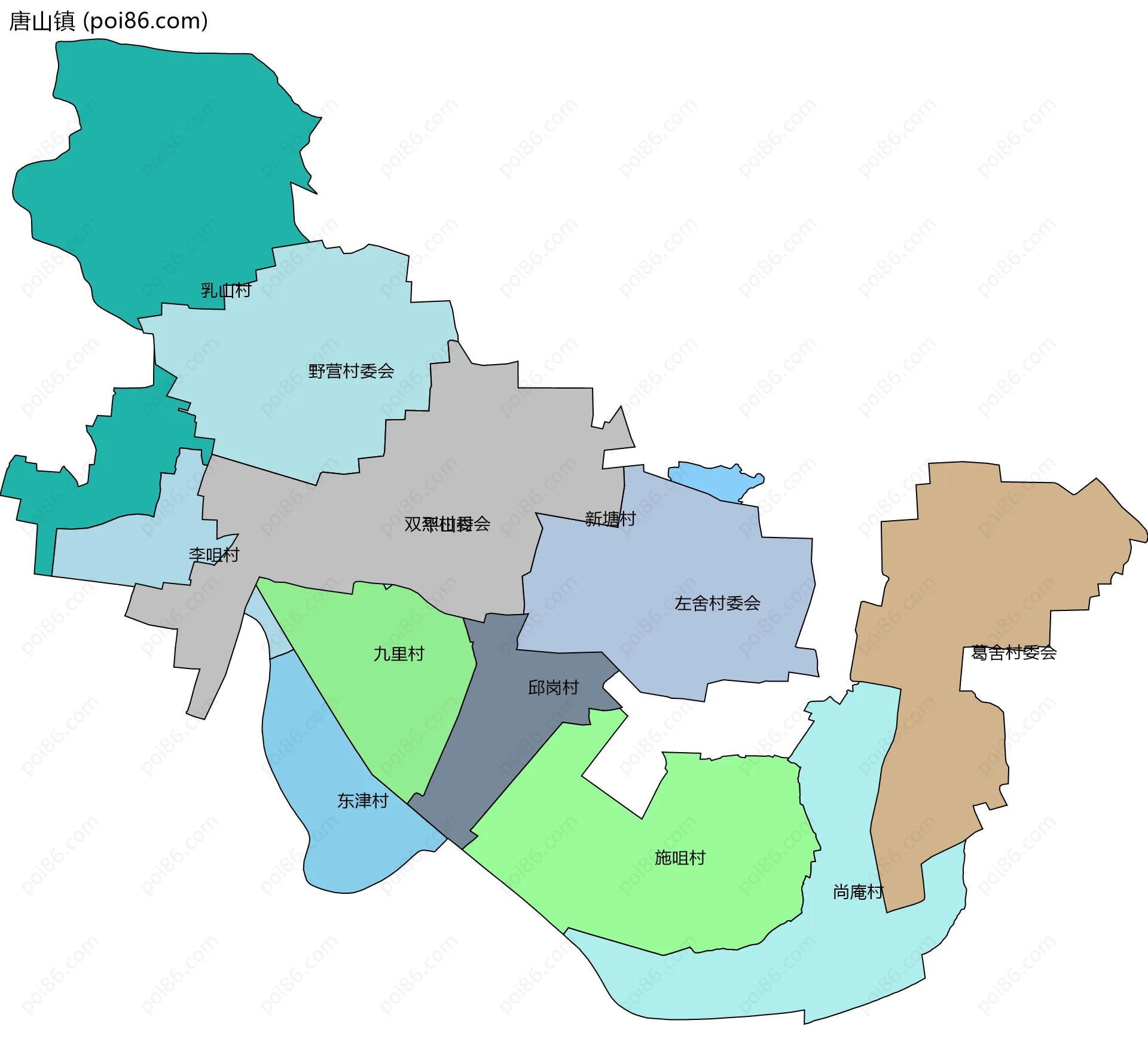 唐山镇边界地图(五级行政区划)