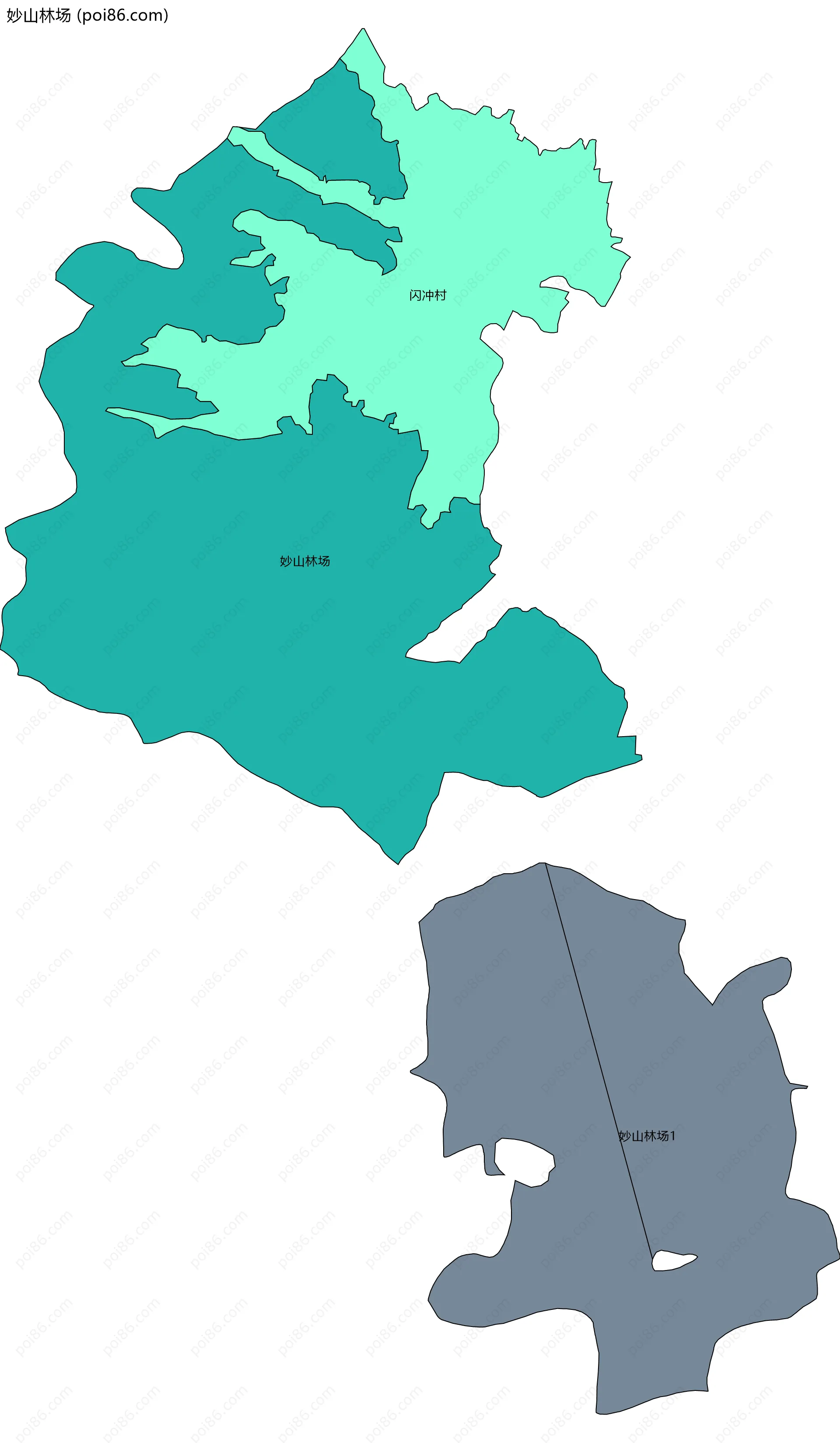 妙山林场边界地图(五级行政区划)