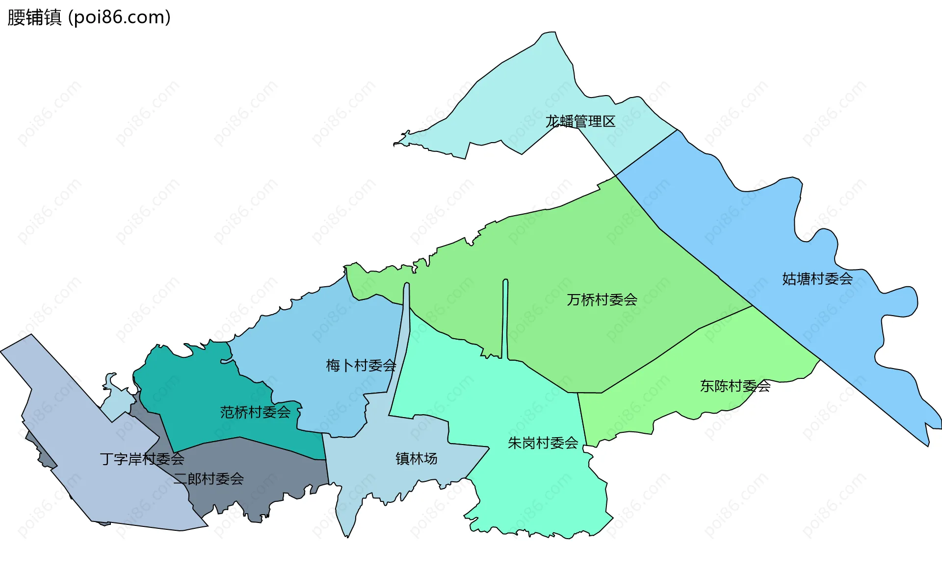 腰铺镇边界地图(五级行政区划)