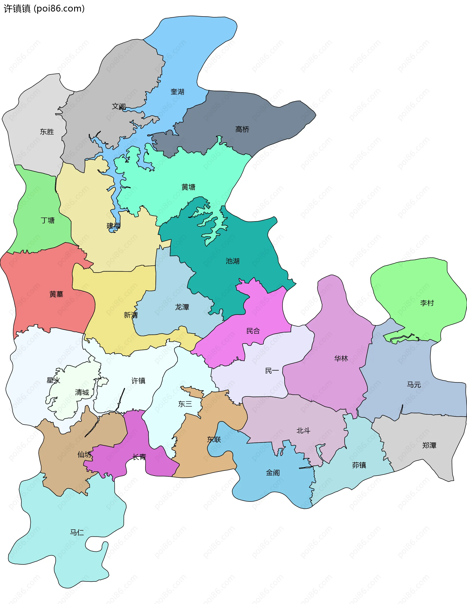 许镇镇边界地图(五级行政区划)