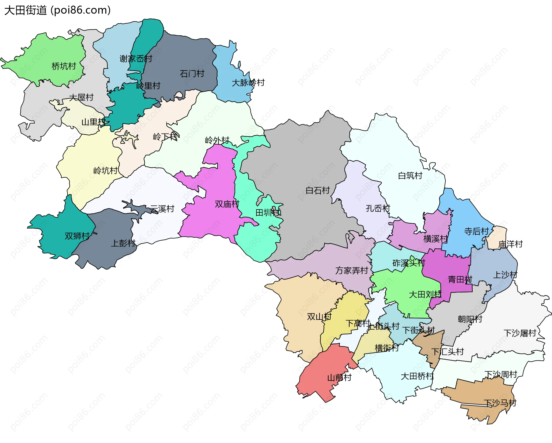 大田街道边界地图(五级行政区划)