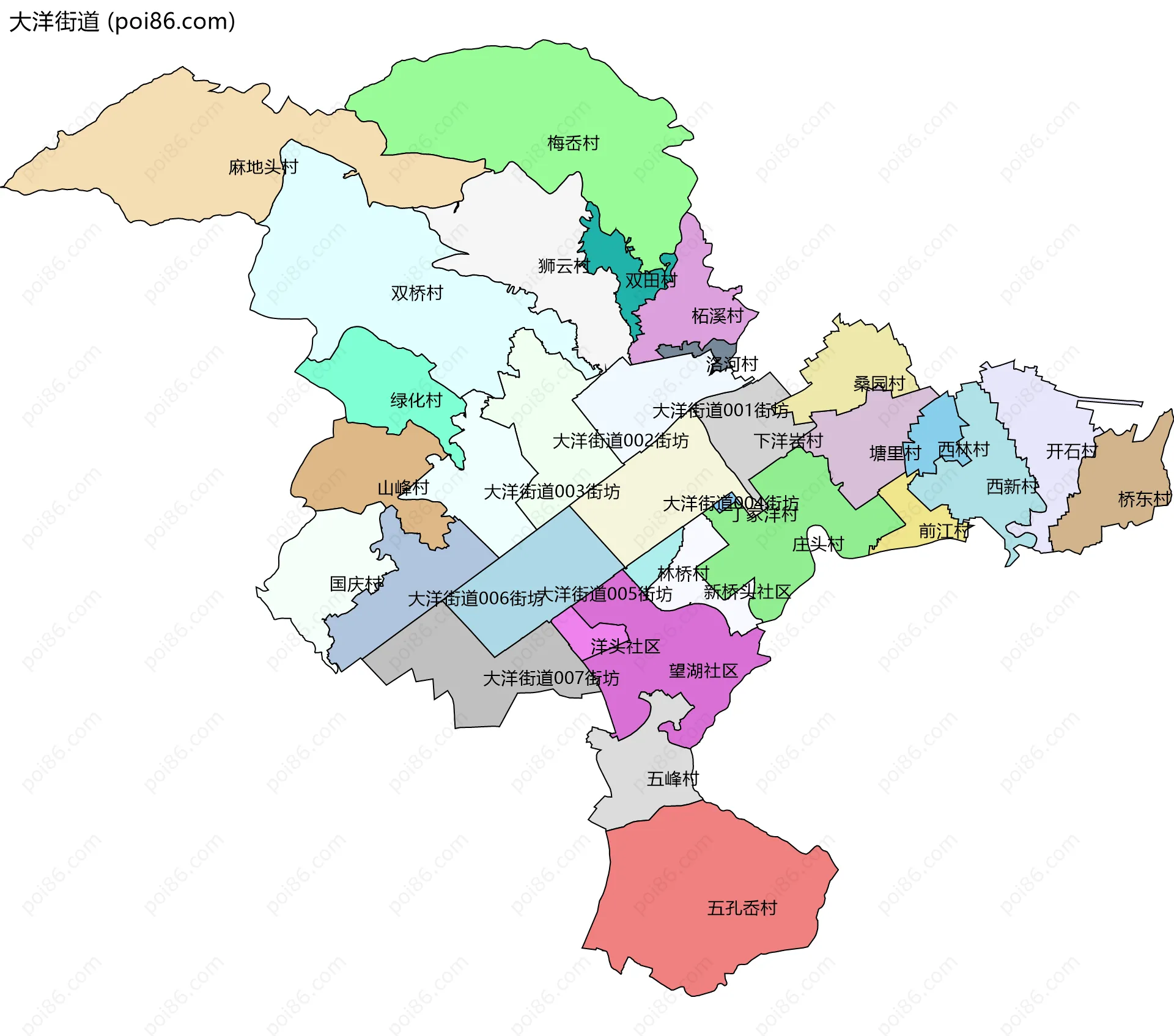 大洋街道边界地图(五级行政区划)