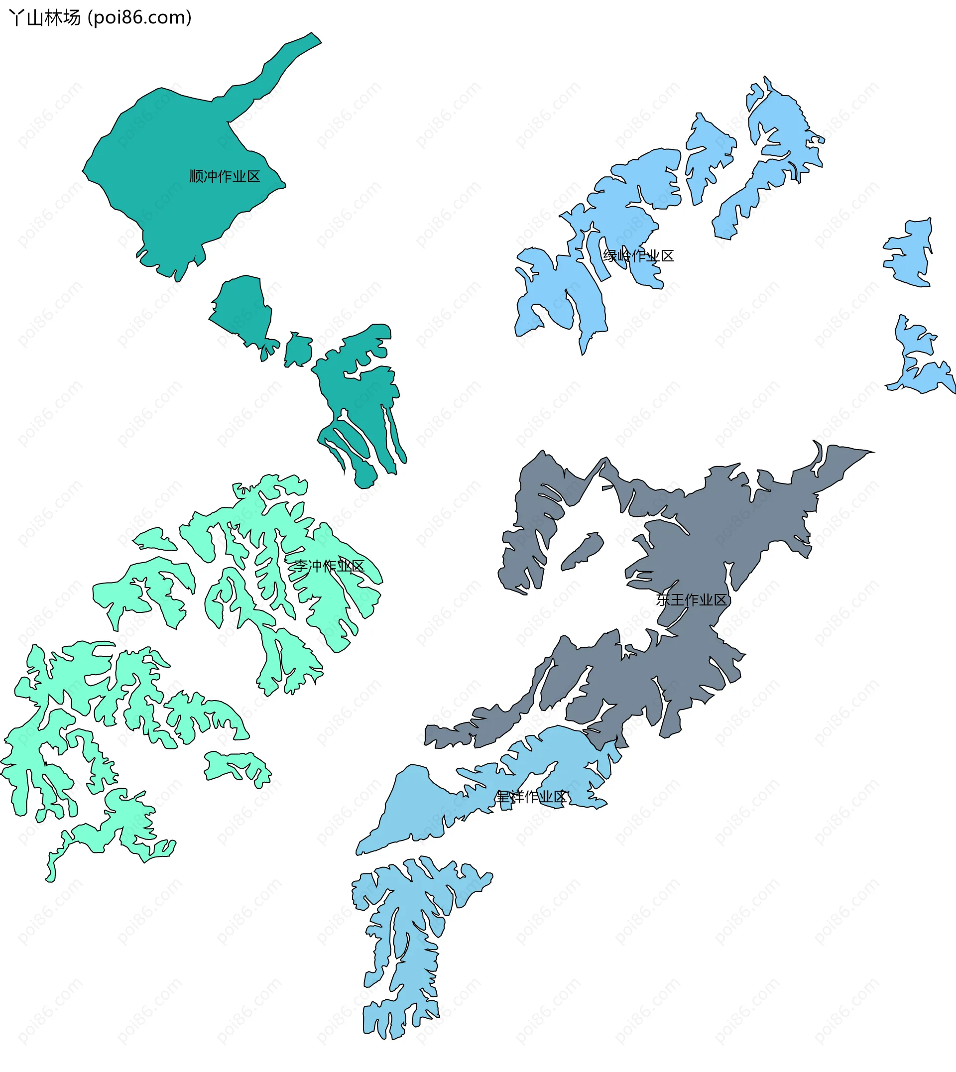 丫山林场边界地图(五级行政区划)