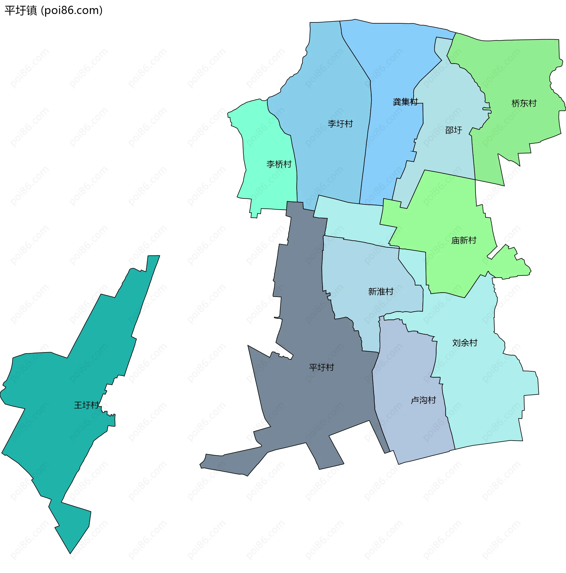 平圩镇边界地图(五级行政区划)