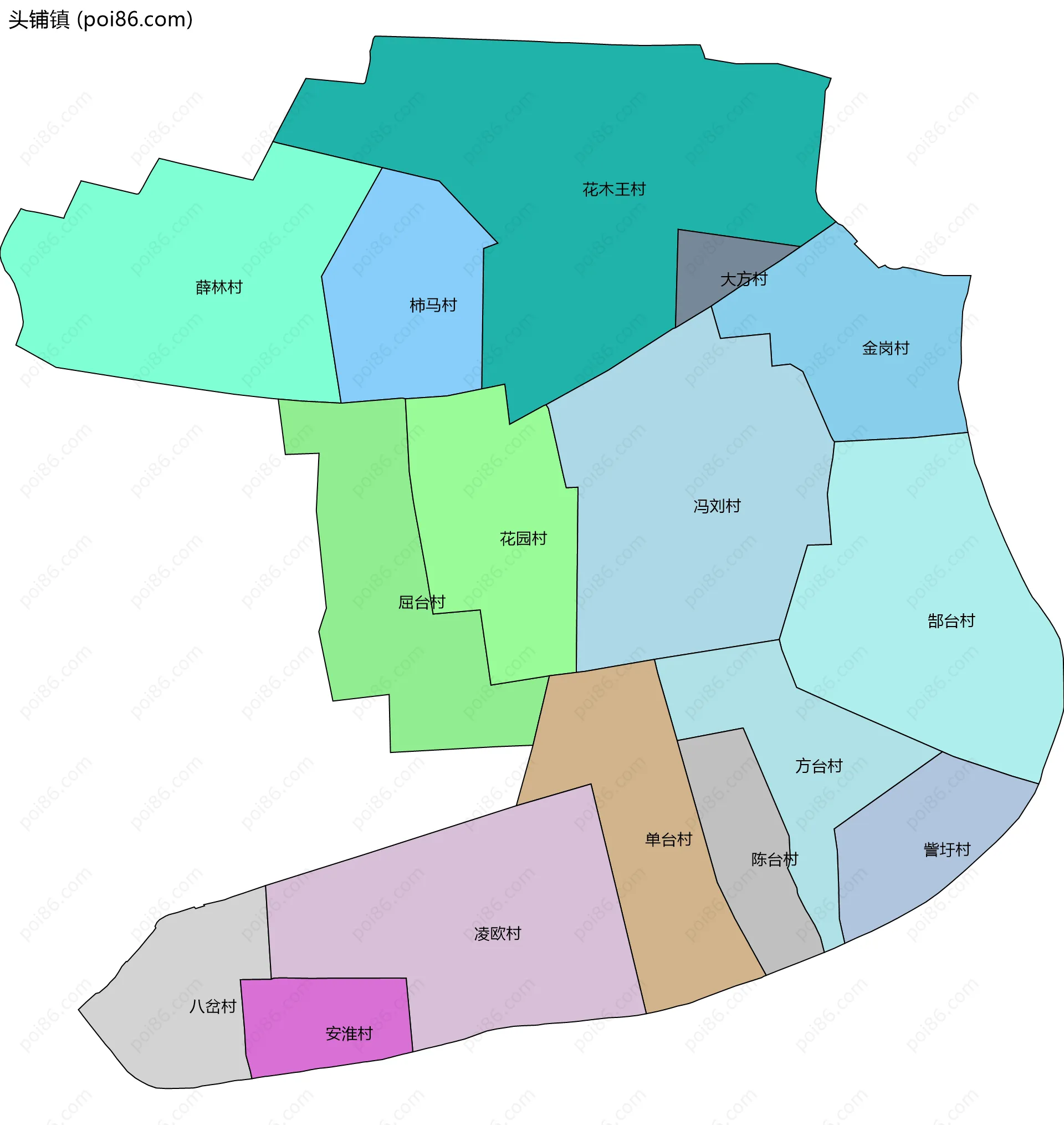 头铺镇边界地图(五级行政区划)