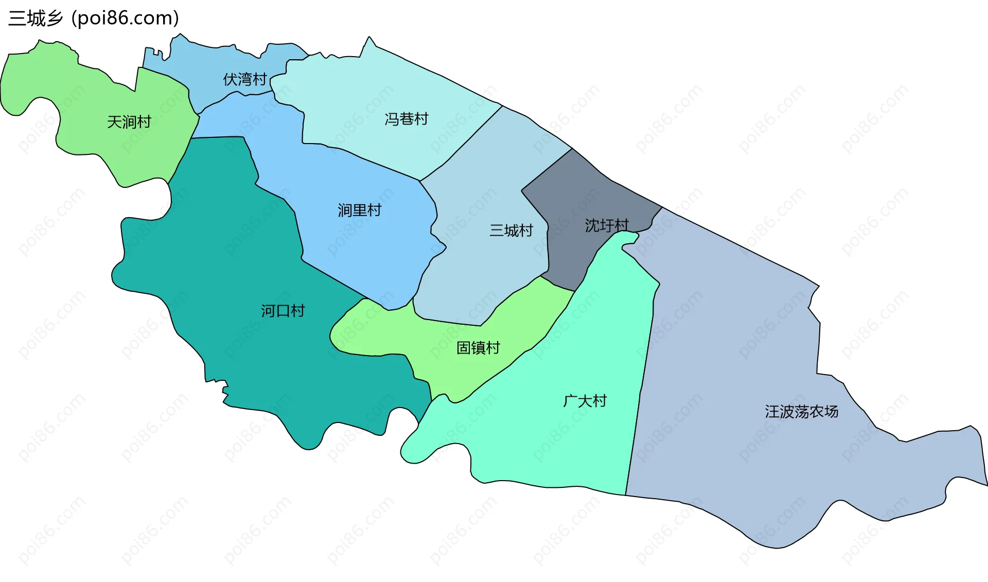 三城乡边界地图(五级行政区划)