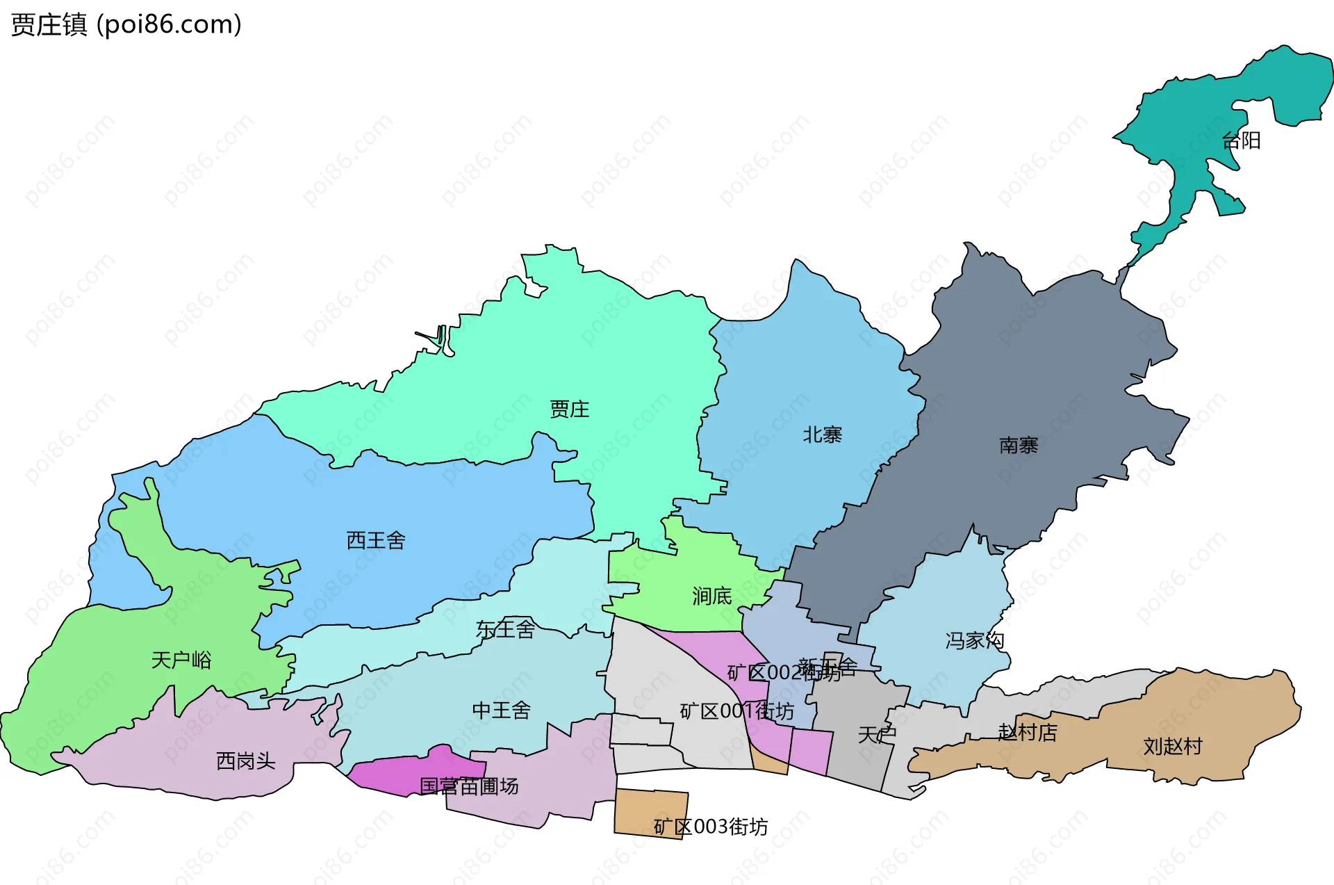 贾庄镇边界地图(五级行政区划)