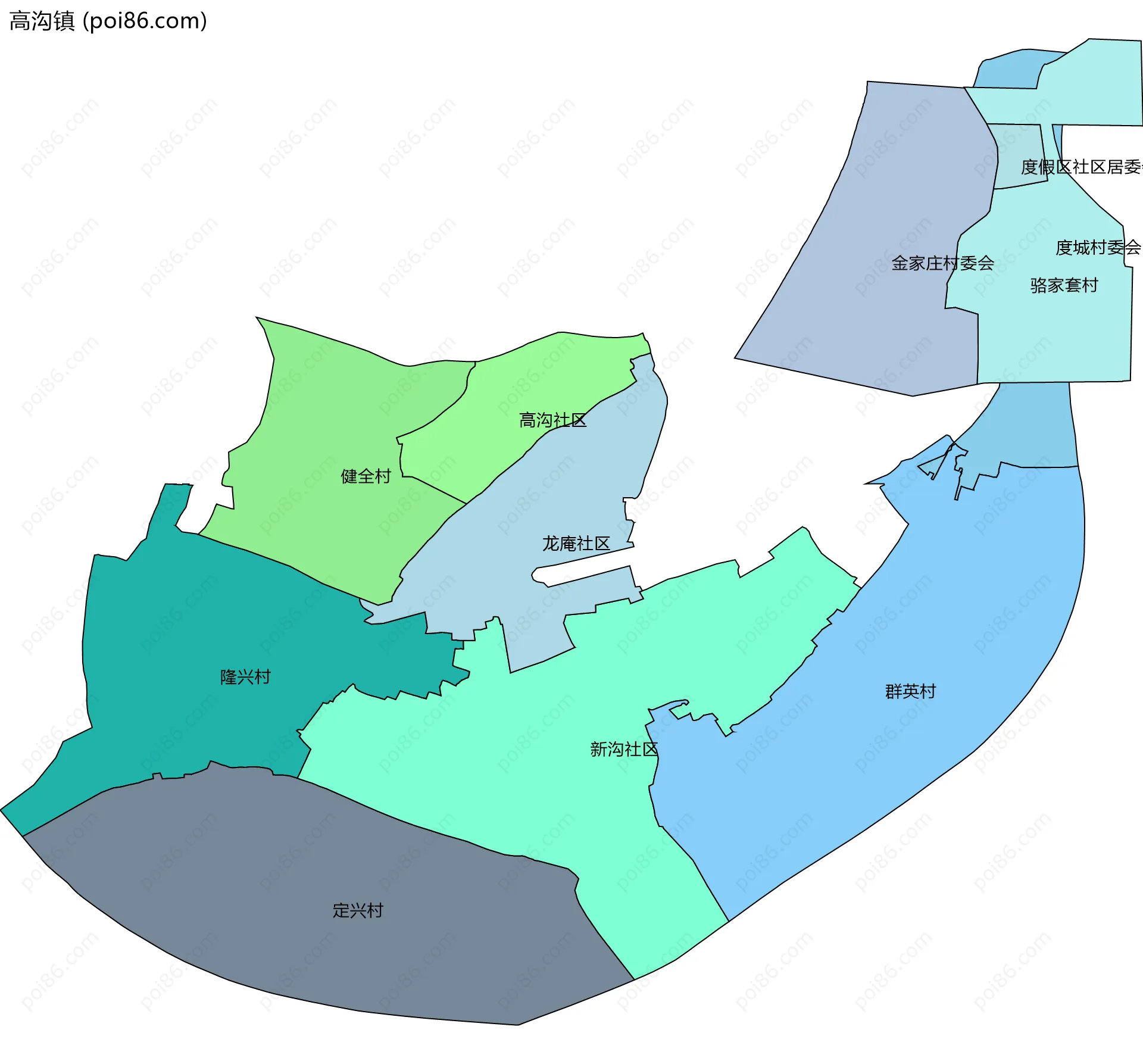 高沟镇边界地图(五级行政区划)