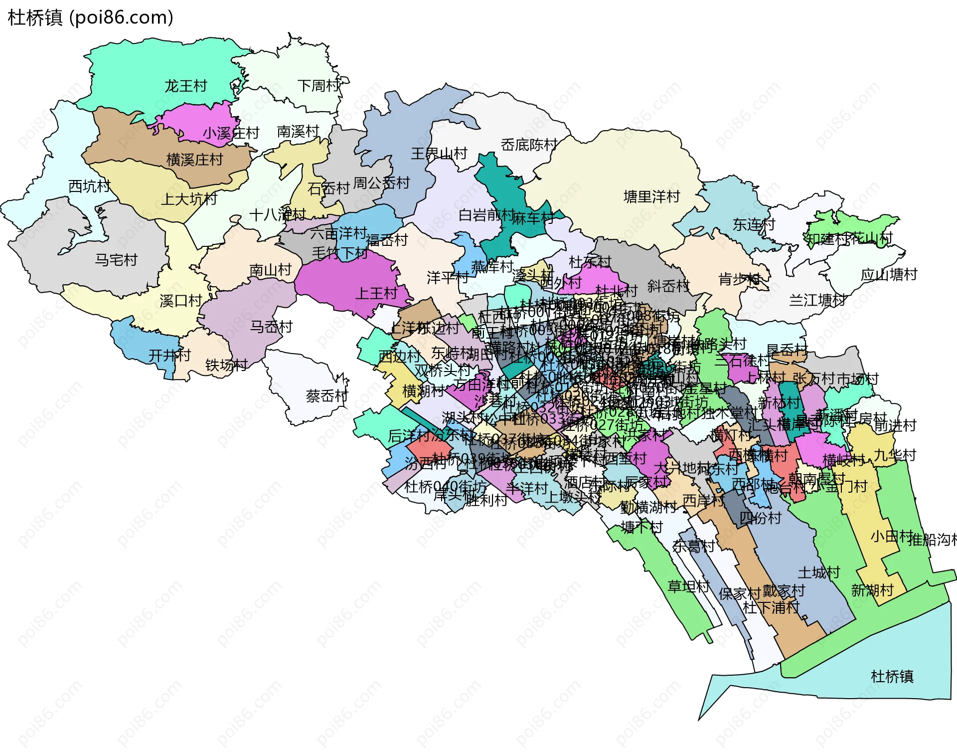 杜桥镇边界地图(五级行政区划)
