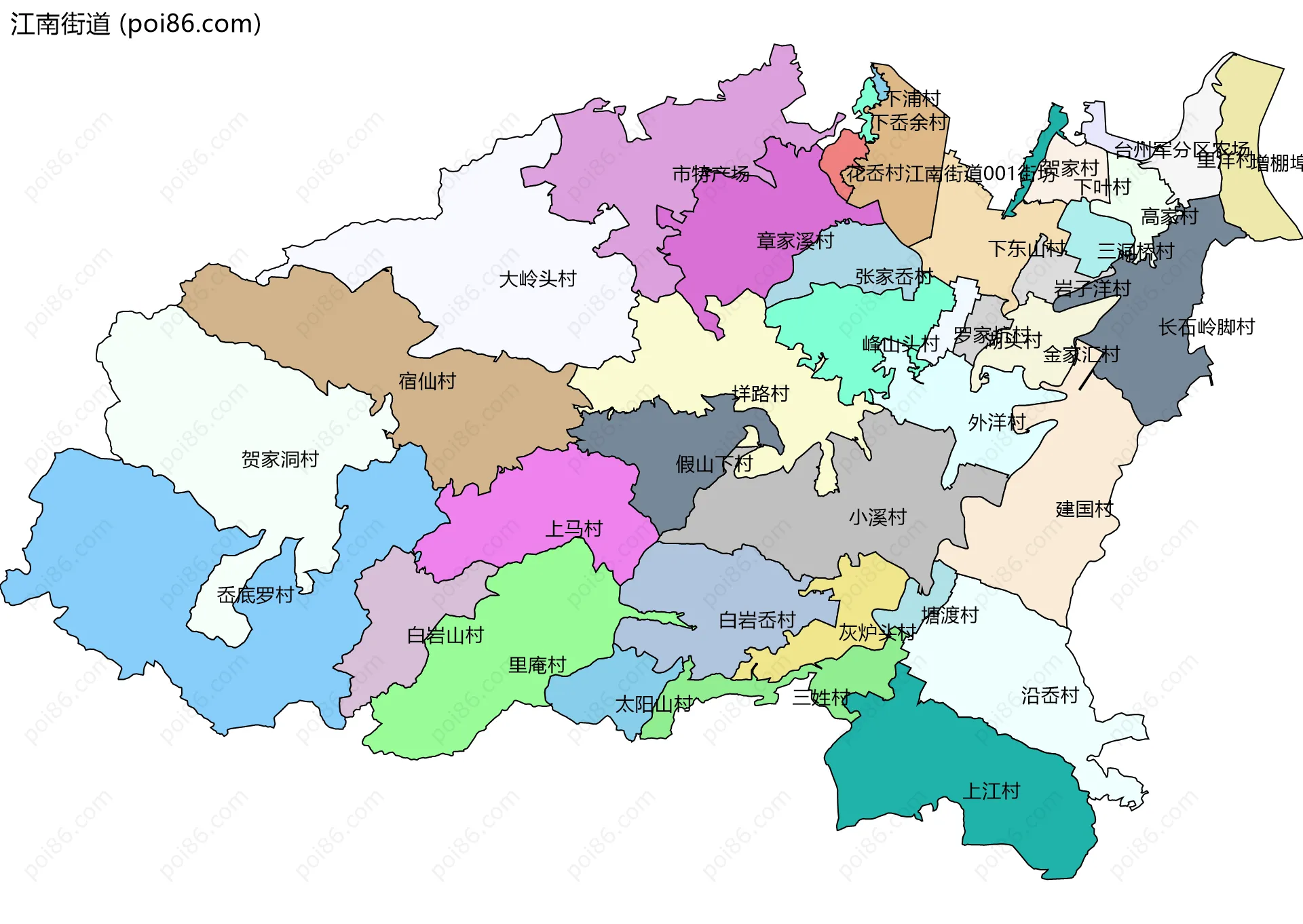 江南街道边界地图(五级行政区划)