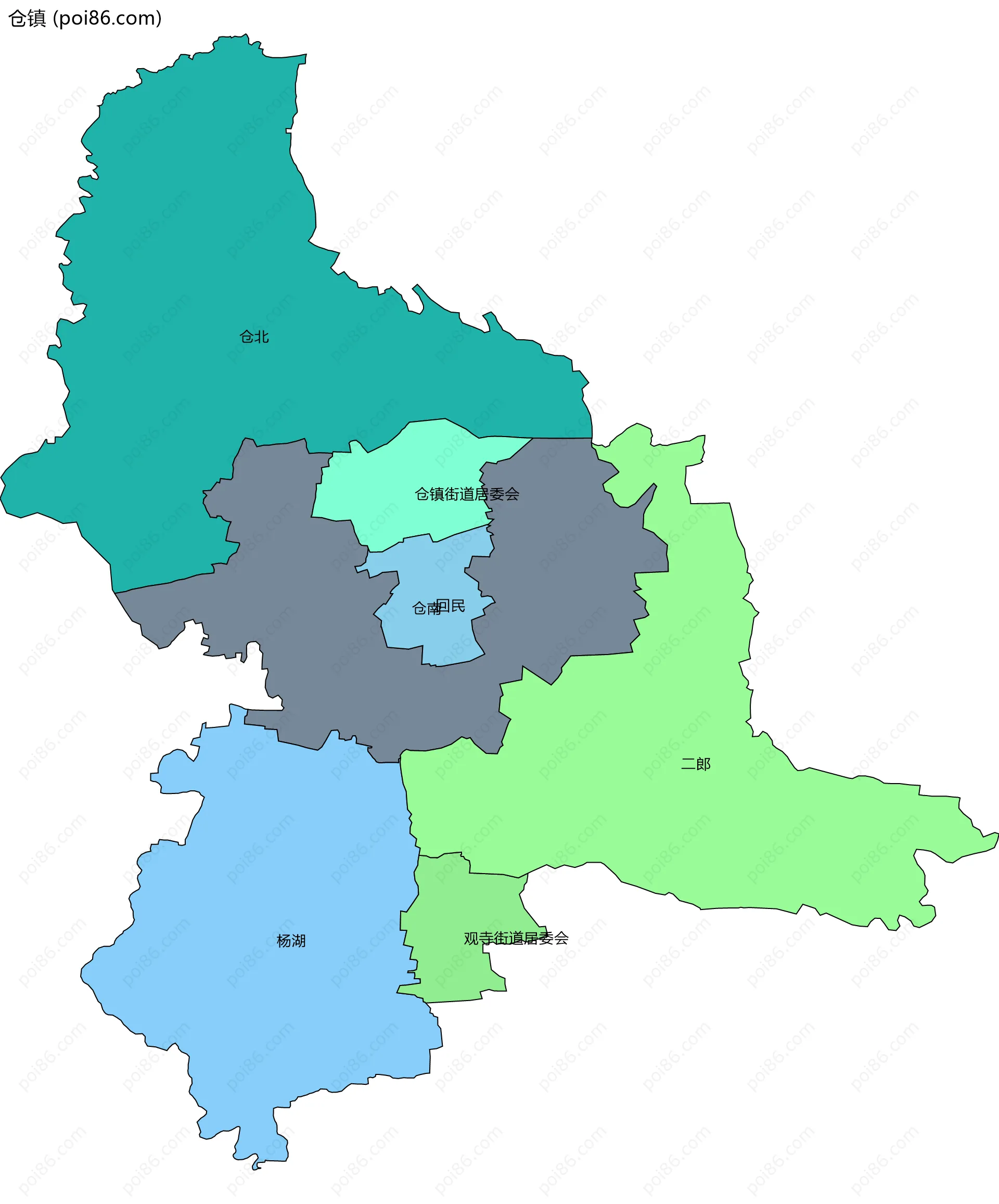 仓镇边界地图(五级行政区划)
