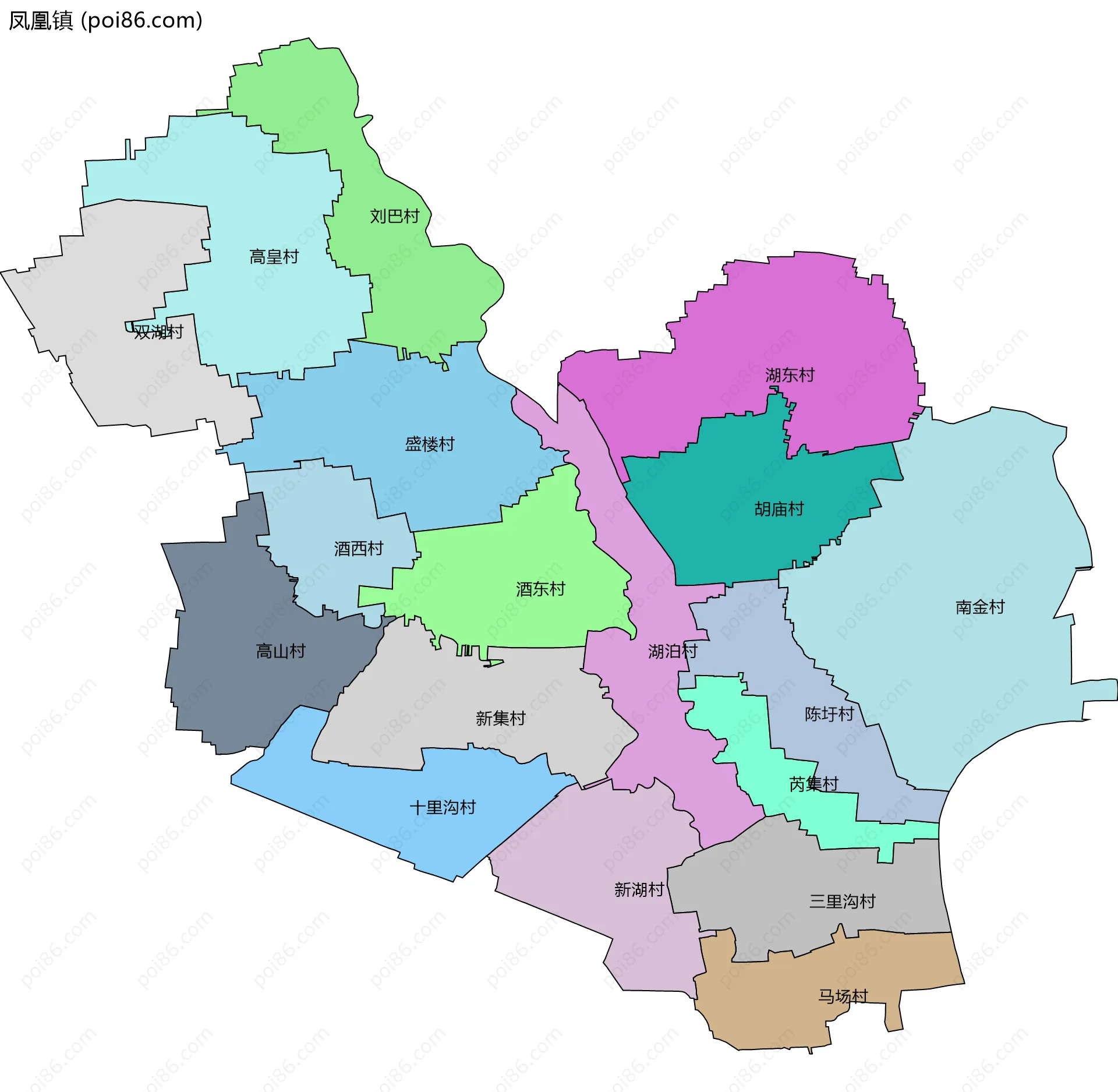 凤凰镇边界地图(五级行政区划)