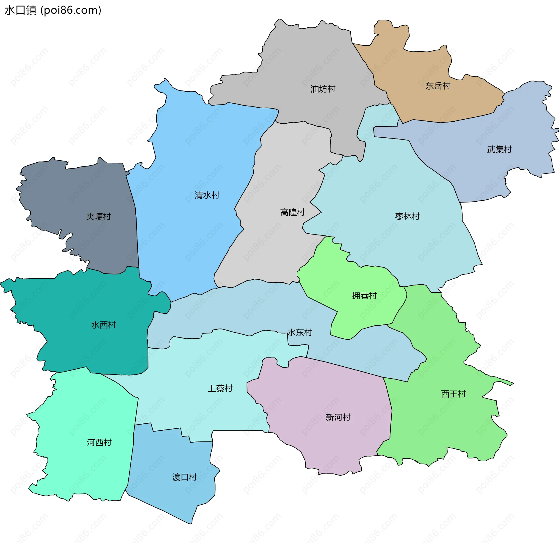 水口镇边界地图(五级行政区划)