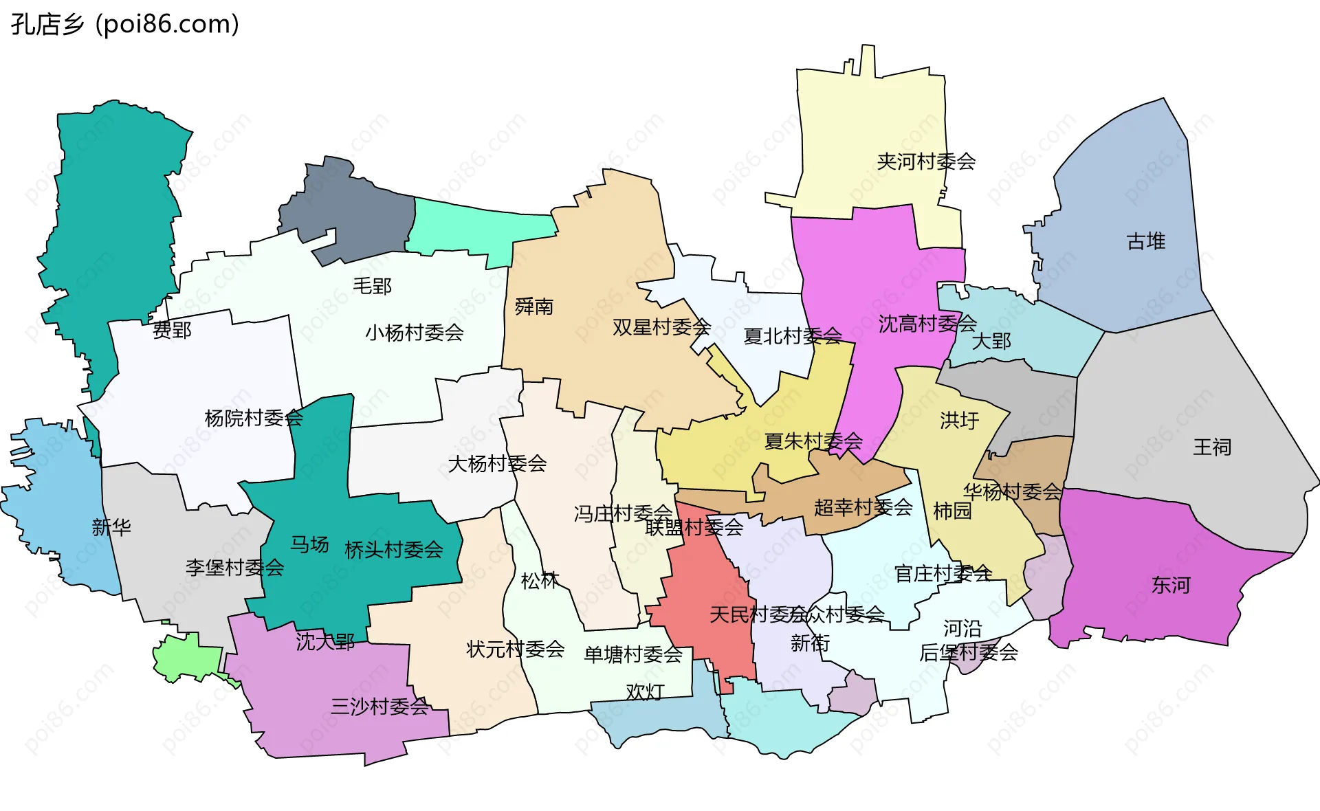 孔店乡边界地图(五级行政区划)