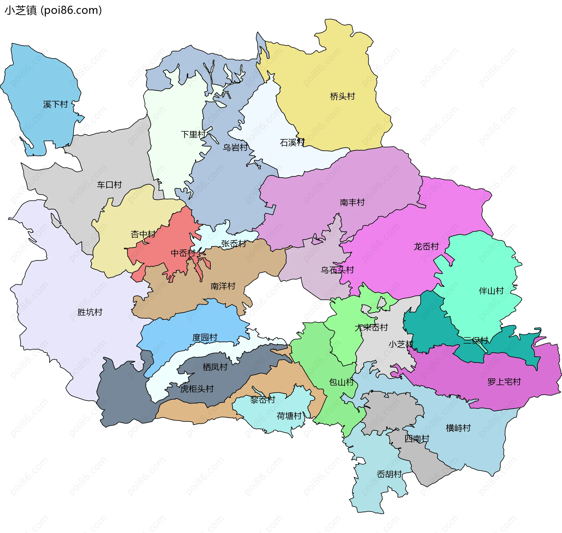 小芝镇边界地图(五级行政区划)